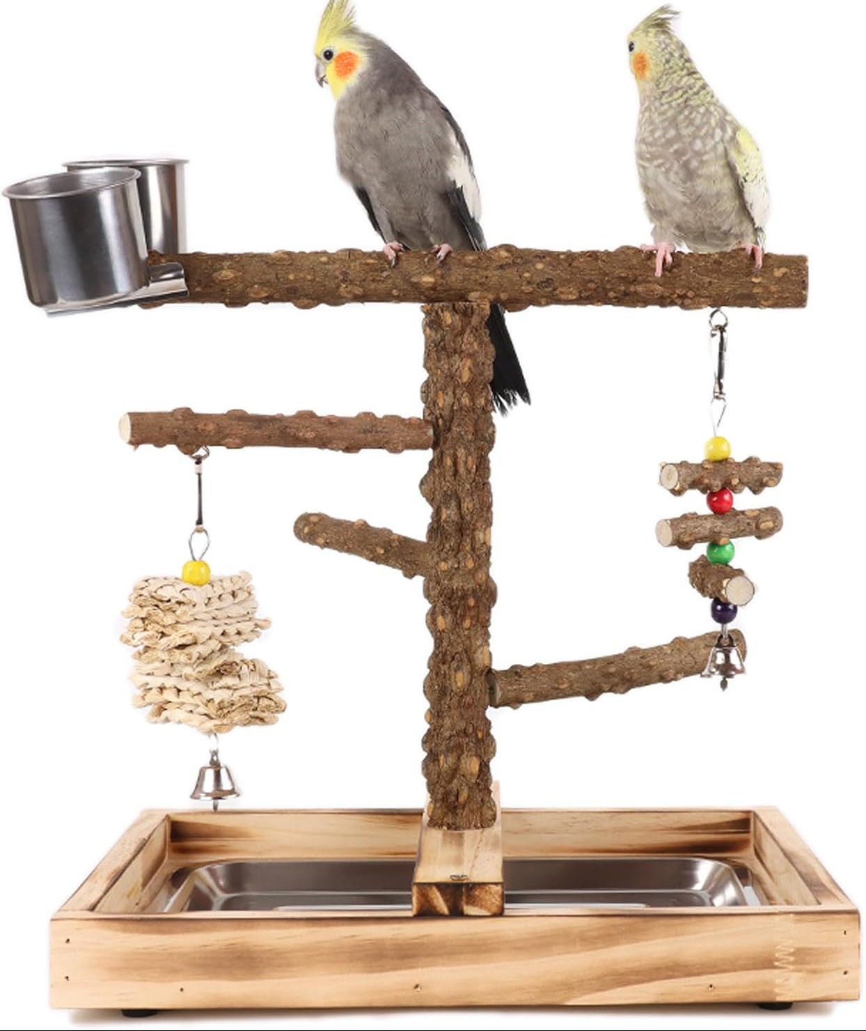 Wellensittich Spielplatz Vogel-Spielplatz Mit Feeder-Cup Spielzeug Leiter Erklimmen Schaukel Und Tablett Für Nymphensittich Papageien Wellensittiche, Holz, Größe 45X37X26 Cm #A