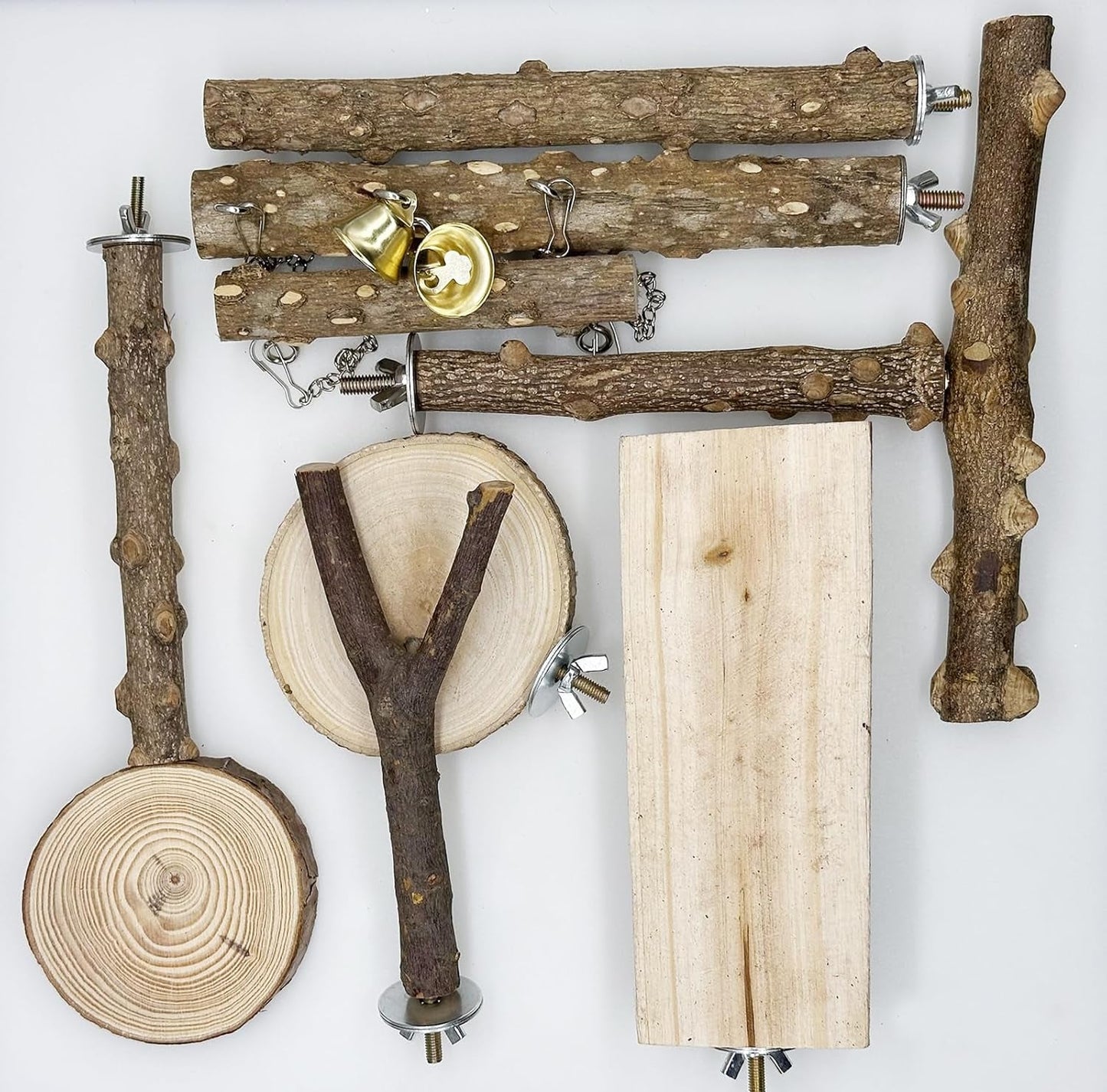 Allazone Natur Sitzstangen Für Vögel - 7 Stück Holz Vögel Sitzstangen, Papagei Schaukel Spielzeug