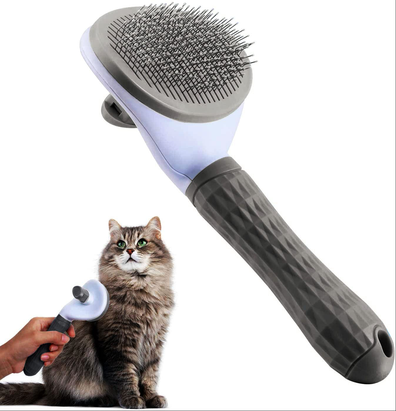 Katzenbürste, Selbstreinigende Zupfbürste Entfernt Unterwolle Katzenkamm Hundebürste Katzenbürste Kurz Bis Langhaar Geeignet Sanfte Katzen Burste Kurzhaar Zupfbürste (Grau)