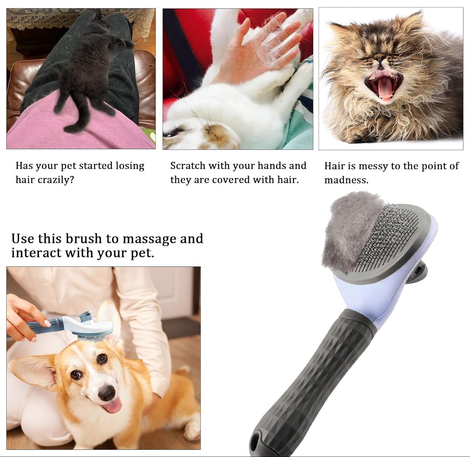 Katzenbürste, Selbstreinigende Zupfbürste Entfernt Unterwolle Katzenkamm Hundebürste Katzenbürste Kurz Bis Langhaar Geeignet Sanfte Katzen Burste Kurzhaar Zupfbürste (Grau)