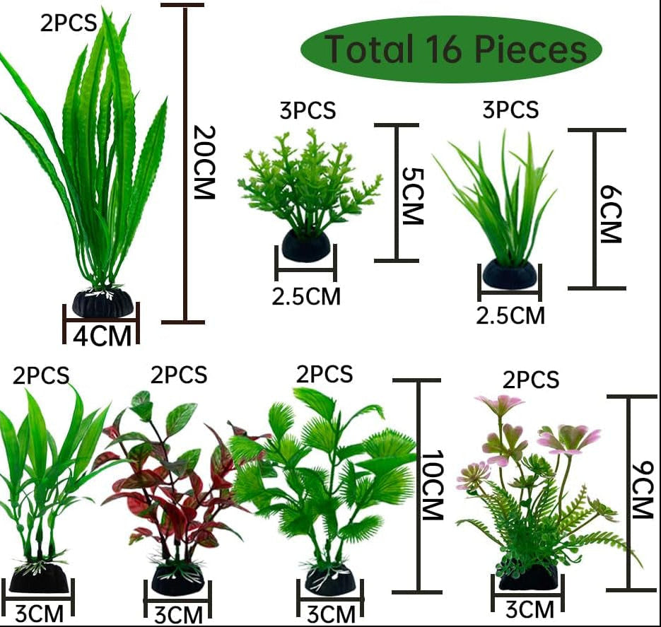 Aquarium Pflanzen Deko, 16 Stück Grün Plastikpflanzen Für Aquarien, Wasserpflanzen Aquarium Pflanzen Künstlich Dekoration Set