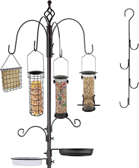 MIXXIDEA Deluxe Vogelfutterstation Kit Metall Vogelfutterstation Mit Ständer 238Cm Höhenverstellbar Futterstation Vögel Mit 3 Feedern, J-Haken-Kits Und 5 Prong Pole Stabilizer Für Körner Erdnüsse