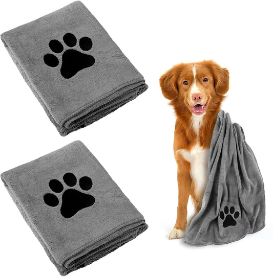 Hundehandtuch, 2 Stück Hundehandtuch Extra Saugfähig Für Hunde Und Katzen, Grau Schnelltrocknend Haustier Mikrofaser Handtücher, 75 X 35 Cm Hunde Handtuch Für Katzen, Hunde Oder Andere Haustiere