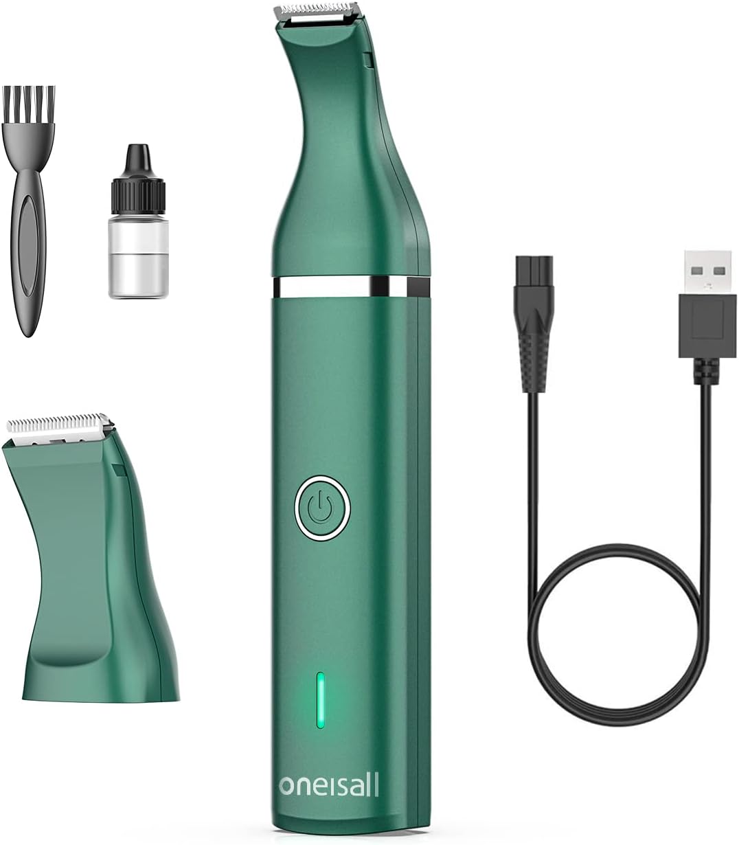 Oneisall Pfotentrimmer Für Hunde Mit Doppelklingen, 2-Gang Schermaschine Hund Pfoten Leise Hundeschermaschine Für Pfoten, Augen, Ohren, Gesicht, Körper (Weiß)