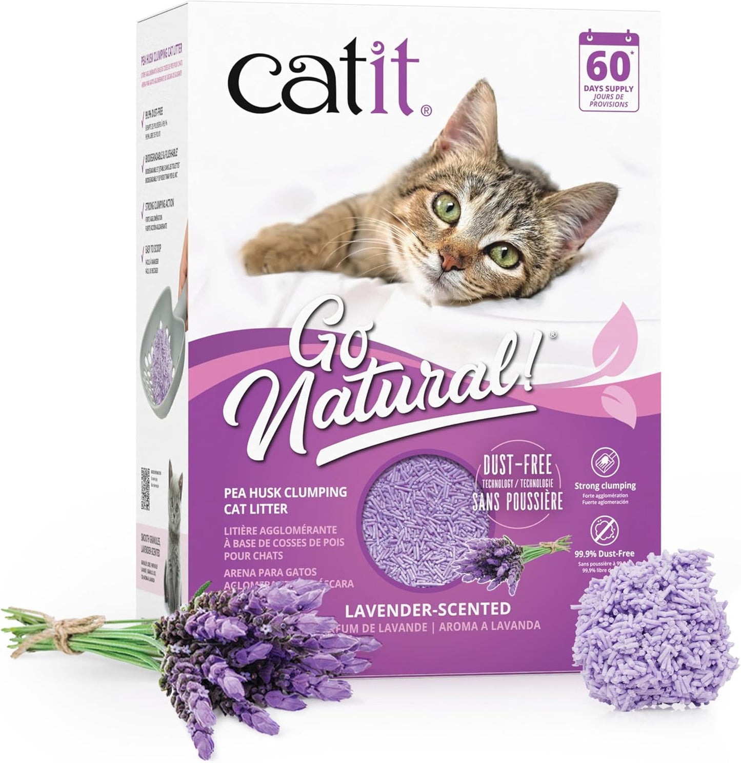 Catit Go Natural!, Klumpende Katzenstreu, Aus Erbsenhülsen, Mit Lavendelduft, 2 X 2.8 Kg (5.6Kg)