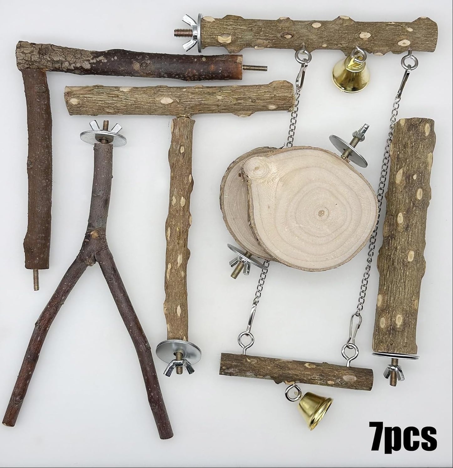 Allazone Natur Sitzstangen Vögel, 7 Stück Natürlicher Sitzstangen Für Vögel Holz, Sitzstangen Vögel, Vögel Spielzeug Vogel Papagei Schaukel Spielzeug