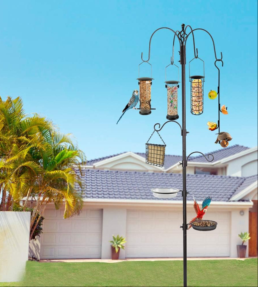 MIXXIDEA Deluxe Vogelfutterstation Kit Metall Vogelfutterstation Mit Ständer 238Cm Höhenverstellbar Futterstation Vögel Mit 3 Feedern, J-Haken-Kits Und 5 Prong Pole Stabilizer Für Körner Erdnüsse