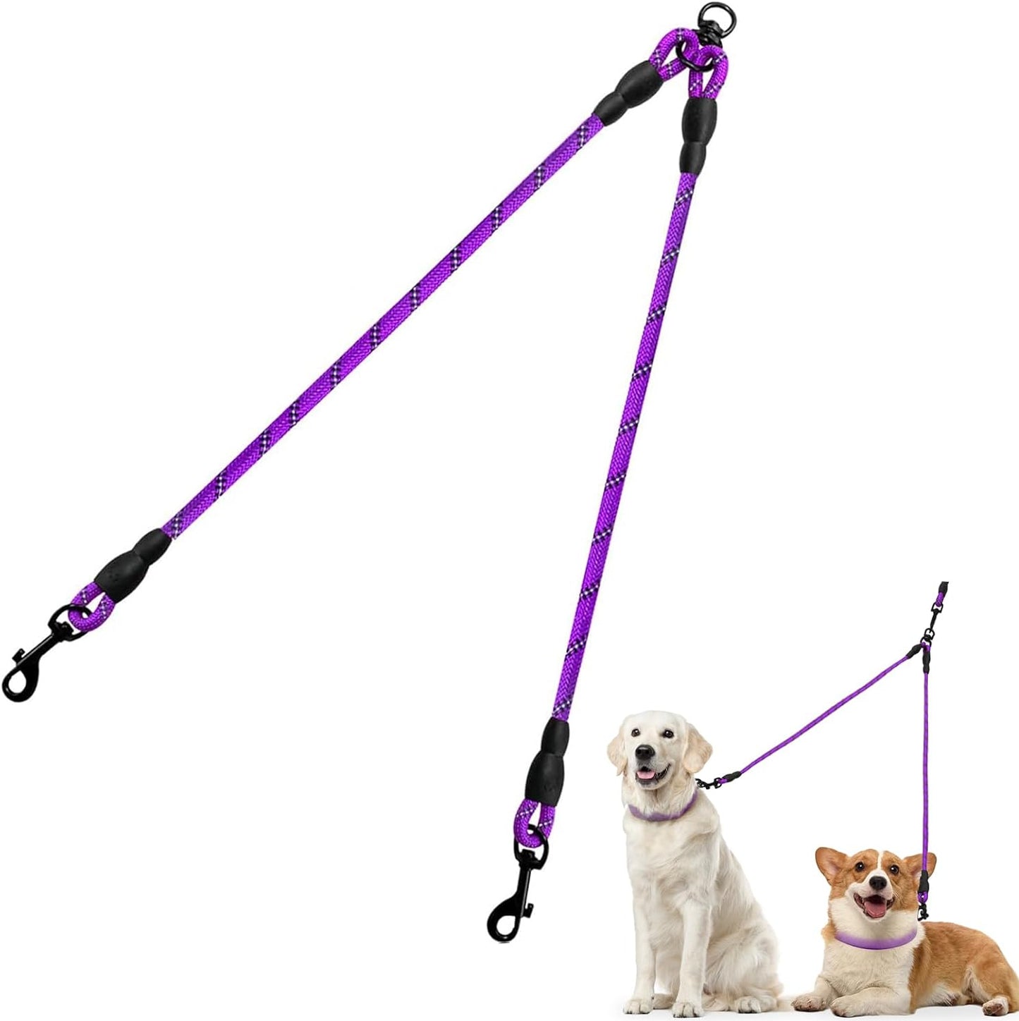 Taglory Doppelte Leinen/Hundeleine Doppelleine Für 2 Hunde/Keine Verwicklung Reflektierend Kletterseil/Verstellbar Splitterleinen/Schwarz
