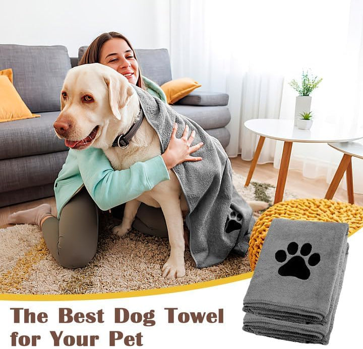 Hundehandtuch, 2 Stück Hundehandtuch Extra Saugfähig Für Hunde Und Katzen, Grau Schnelltrocknend Haustier Mikrofaser Handtücher, 75 X 35 Cm Hunde Handtuch Für Katzen, Hunde Oder Andere Haustiere