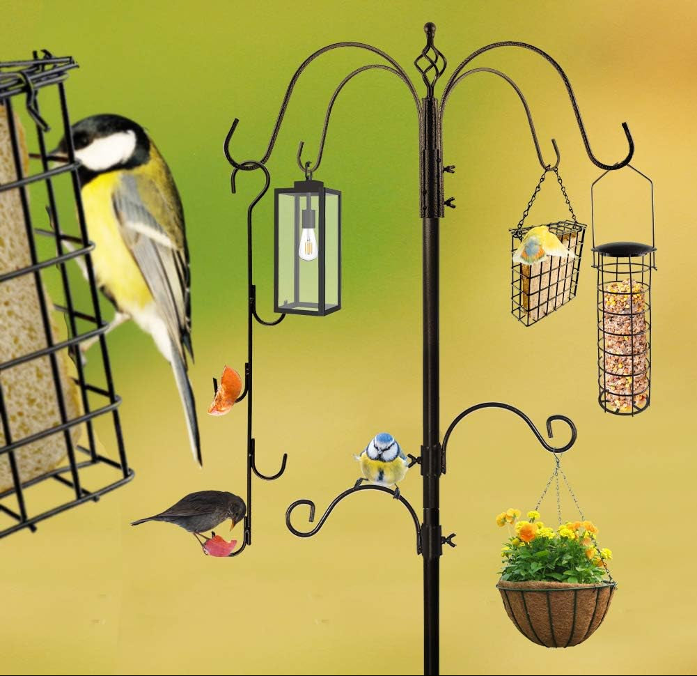 MIXXIDEA Deluxe Vogelfutterstation Kit Metall Vogelfutterstation Mit Ständer 238Cm Höhenverstellbar Futterstation Vögel Mit 3 Feedern, J-Haken-Kits Und 5 Prong Pole Stabilizer Für Körner Erdnüsse