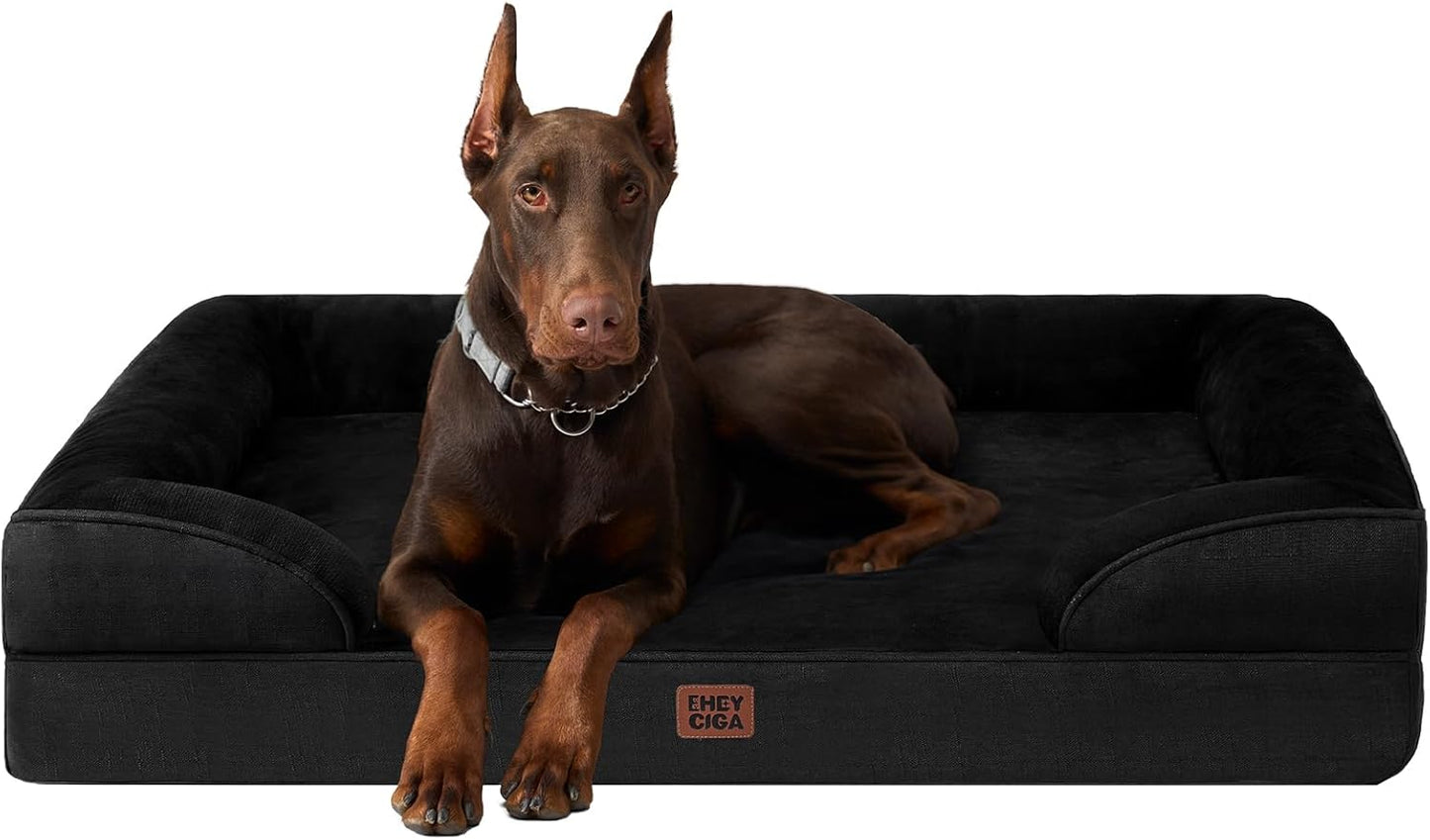 Orthopädisches Hundebett Grosse Hunde, 132X104Cm, Memory Foam Hundekorb XXL, Waschbar Hundesofa Wasserdicht Rutschfest, Hundecouch Mit Hohem Rand, Grau