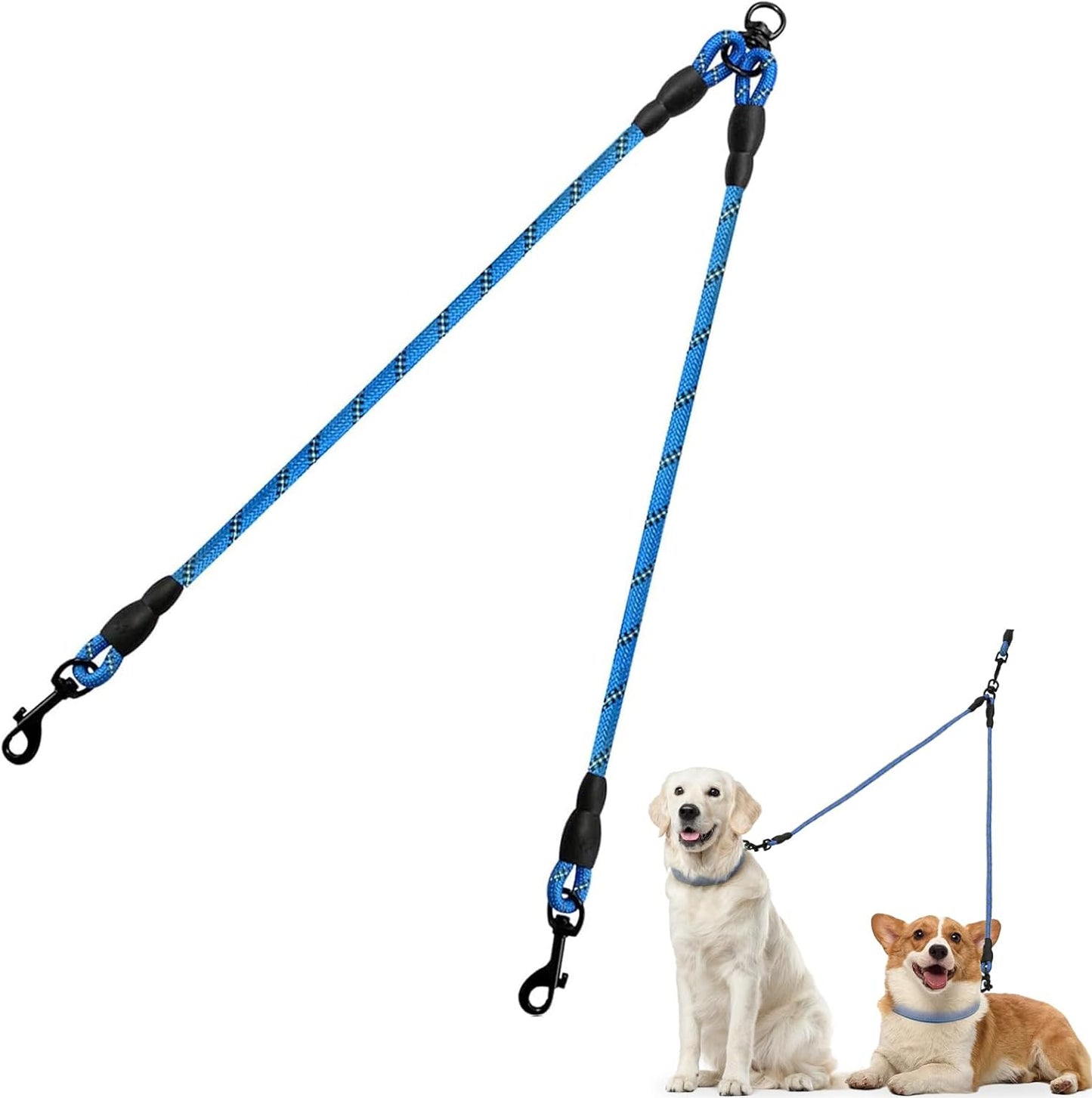 Taglory Doppelte Leinen/Hundeleine Doppelleine Für 2 Hunde/Keine Verwicklung Reflektierend Kletterseil/Verstellbar Splitterleinen/Schwarz