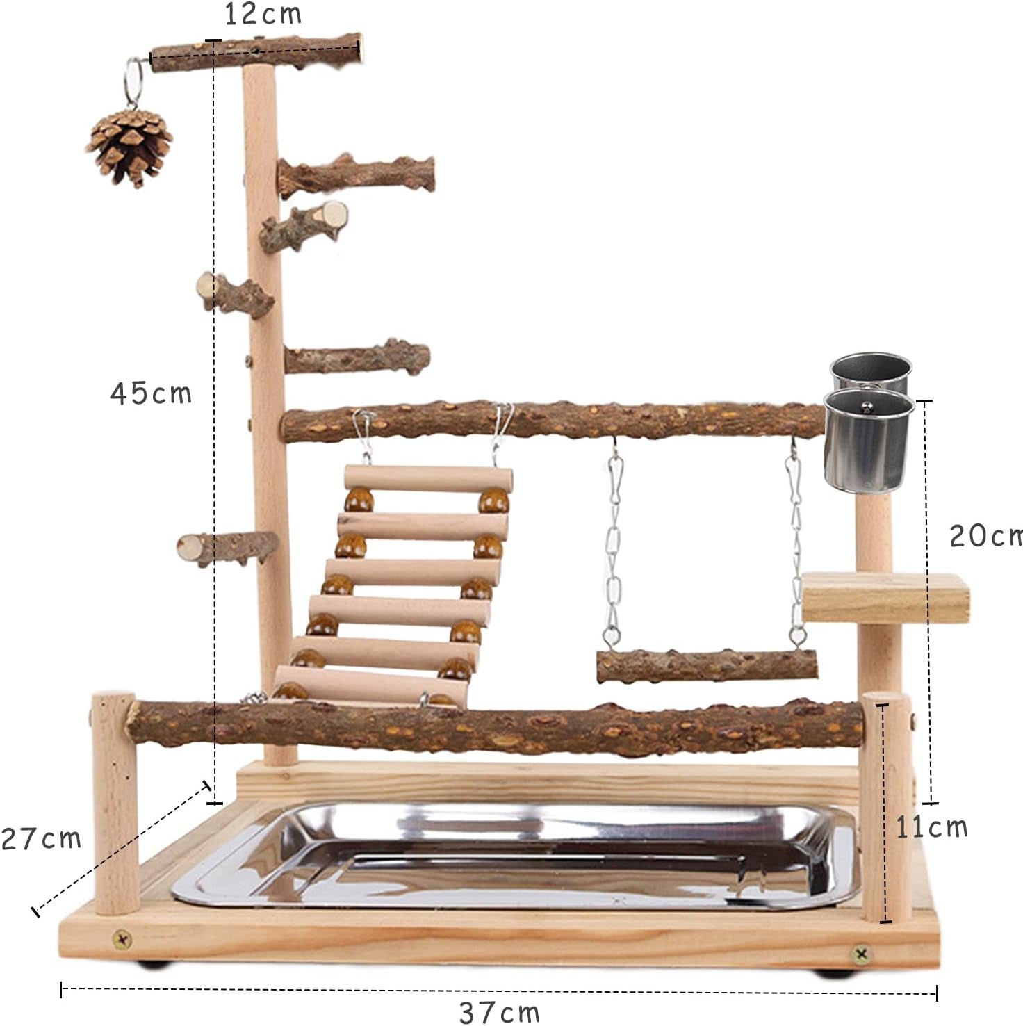Wellensittich Spielplatz Vogel-Spielplatz Mit Feeder-Cup Spielzeug Leiter Erklimmen Schaukel Und Tablett Für Nymphensittich Papageien Wellensittiche, Holz, Größe 45X37X26 Cm #A
