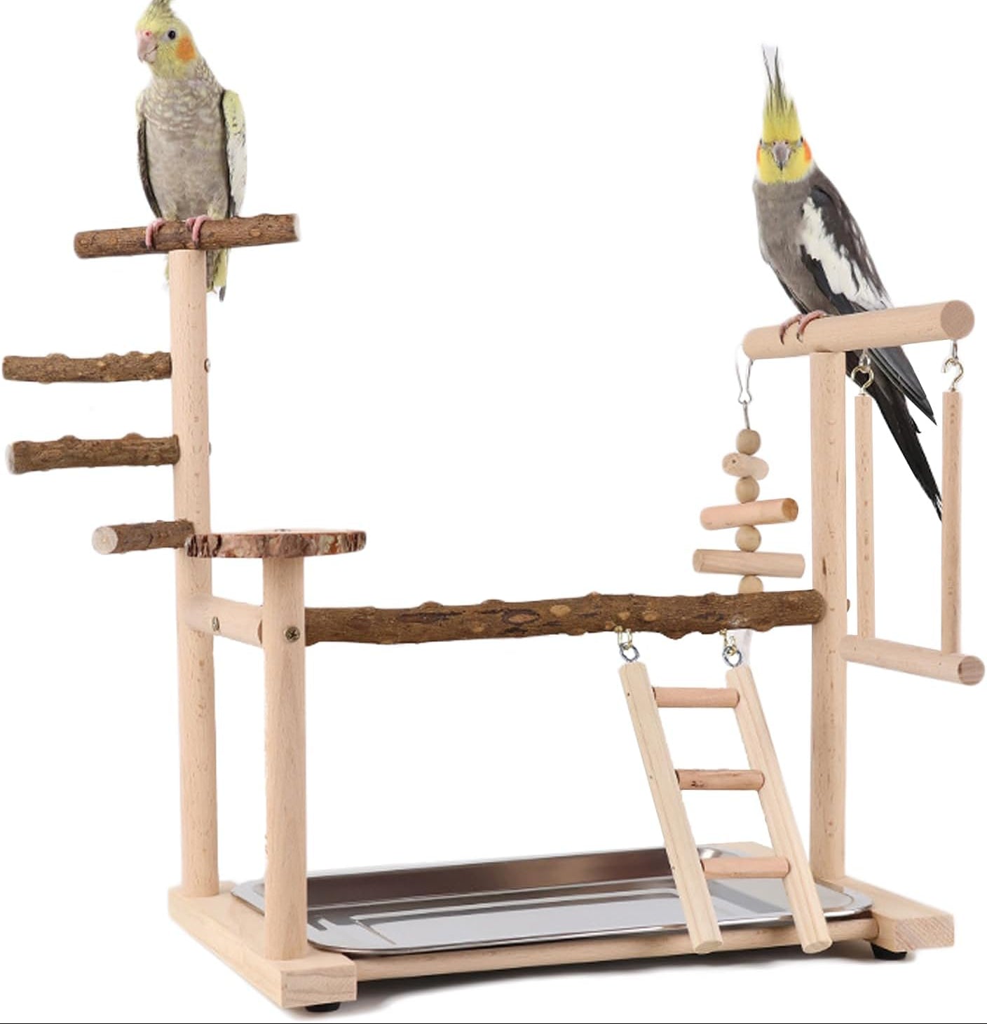 Wellensittich Spielplatz Vogel-Spielplatz Mit Feeder-Cup Spielzeug Leiter Erklimmen Schaukel Und Tablett Für Nymphensittich Papageien Wellensittiche, Holz, Größe 45X37X26 Cm #A
