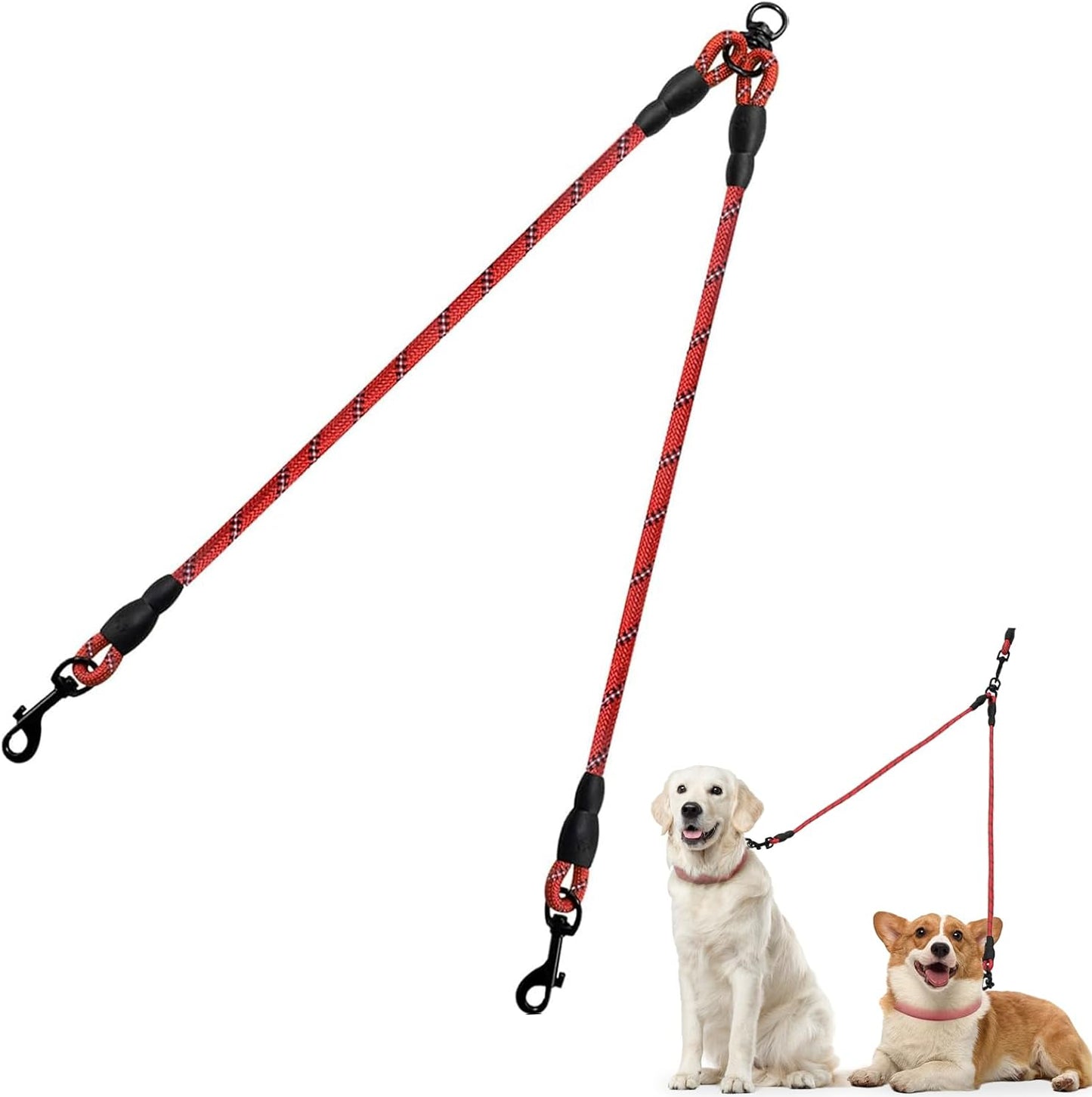 Taglory Doppelte Leinen/Hundeleine Doppelleine Für 2 Hunde/Keine Verwicklung Reflektierend Kletterseil/Verstellbar Splitterleinen/Schwarz