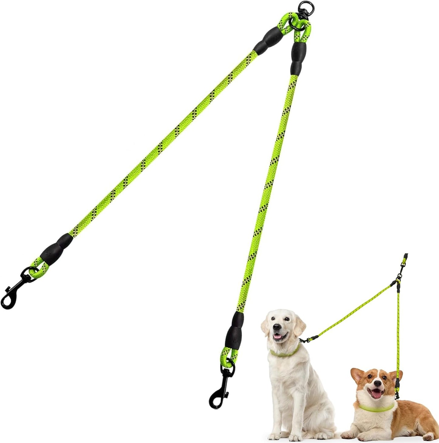 Taglory Doppelte Leinen/Hundeleine Doppelleine Für 2 Hunde/Keine Verwicklung Reflektierend Kletterseil/Verstellbar Splitterleinen/Schwarz