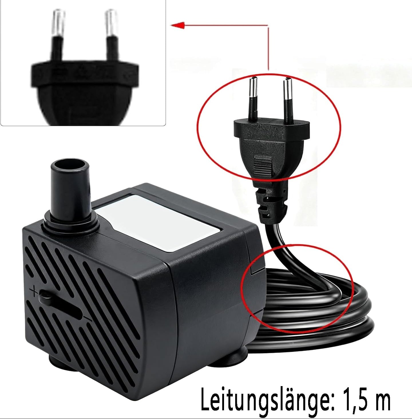 180L/H 3W Mini-Tauchpumpe, Ultra Leise Aquarium Pumpe Mit 1.3M Netzkabel，Mit 1 Düsen Für Brunnenaquarium， Aquarium, Teichgarten Eu-Stecker