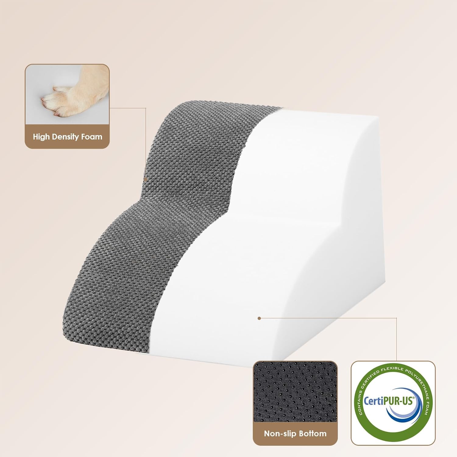 Hundetreppe Für Kleine Hunde 30 Cm Hoch, Haustiertreppe Für Sofa Bett, Treppe Für Hunde Aus Hochdichtem Schwamm, Hunderampe Mit Waschbarem Bezug Und Rutschfestem Boden, 2 Stufen, Grau