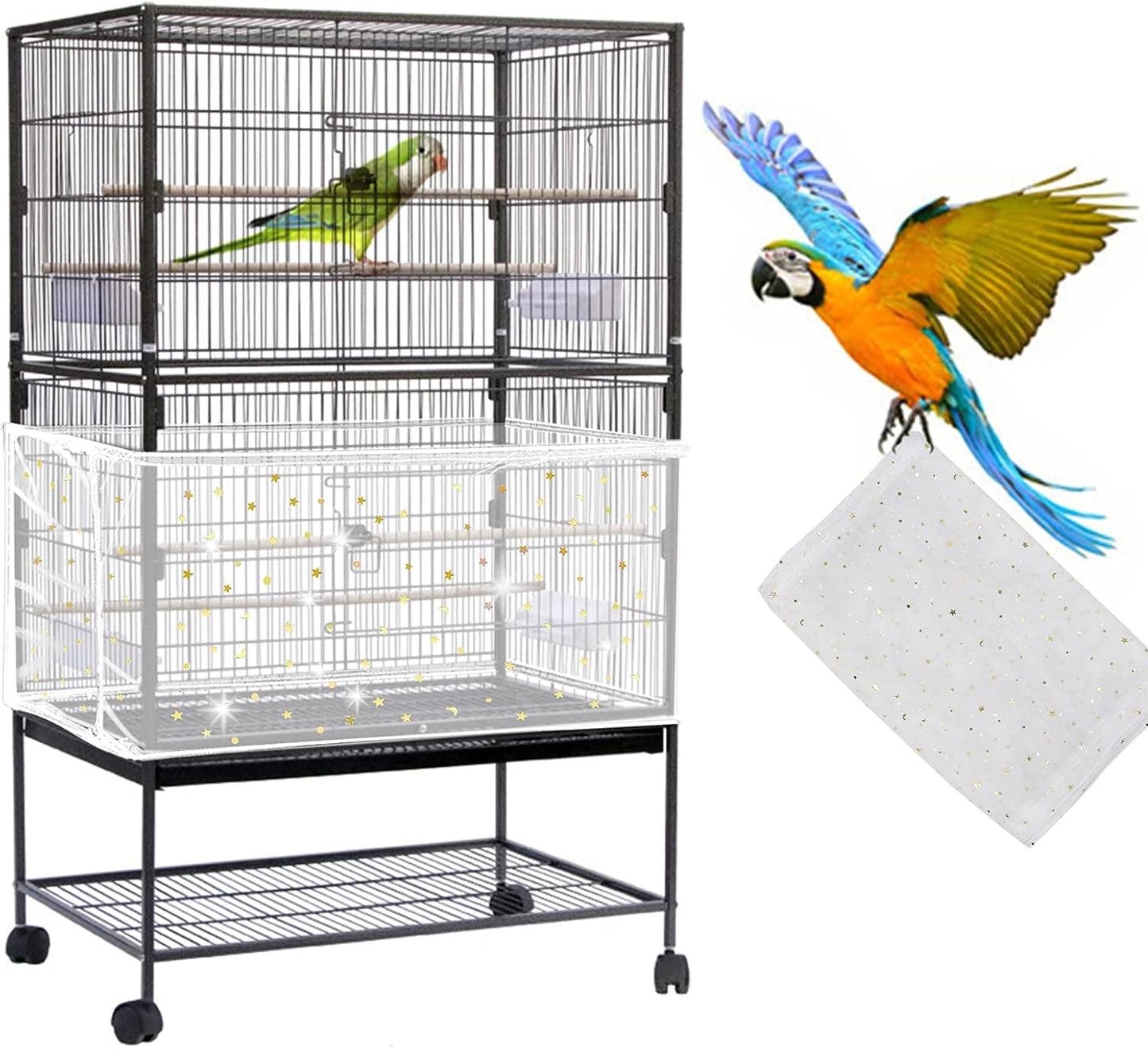 Mngren Extra Groß Vogelkäfig Abdeckung, Universal Vogelkäfig Samenfänger, Einstellbar Papageien Kordelzug Vogelfutter Kleintiere Netz, Abdeckung Rock Bewachen Für Runde Quadratische Käfige