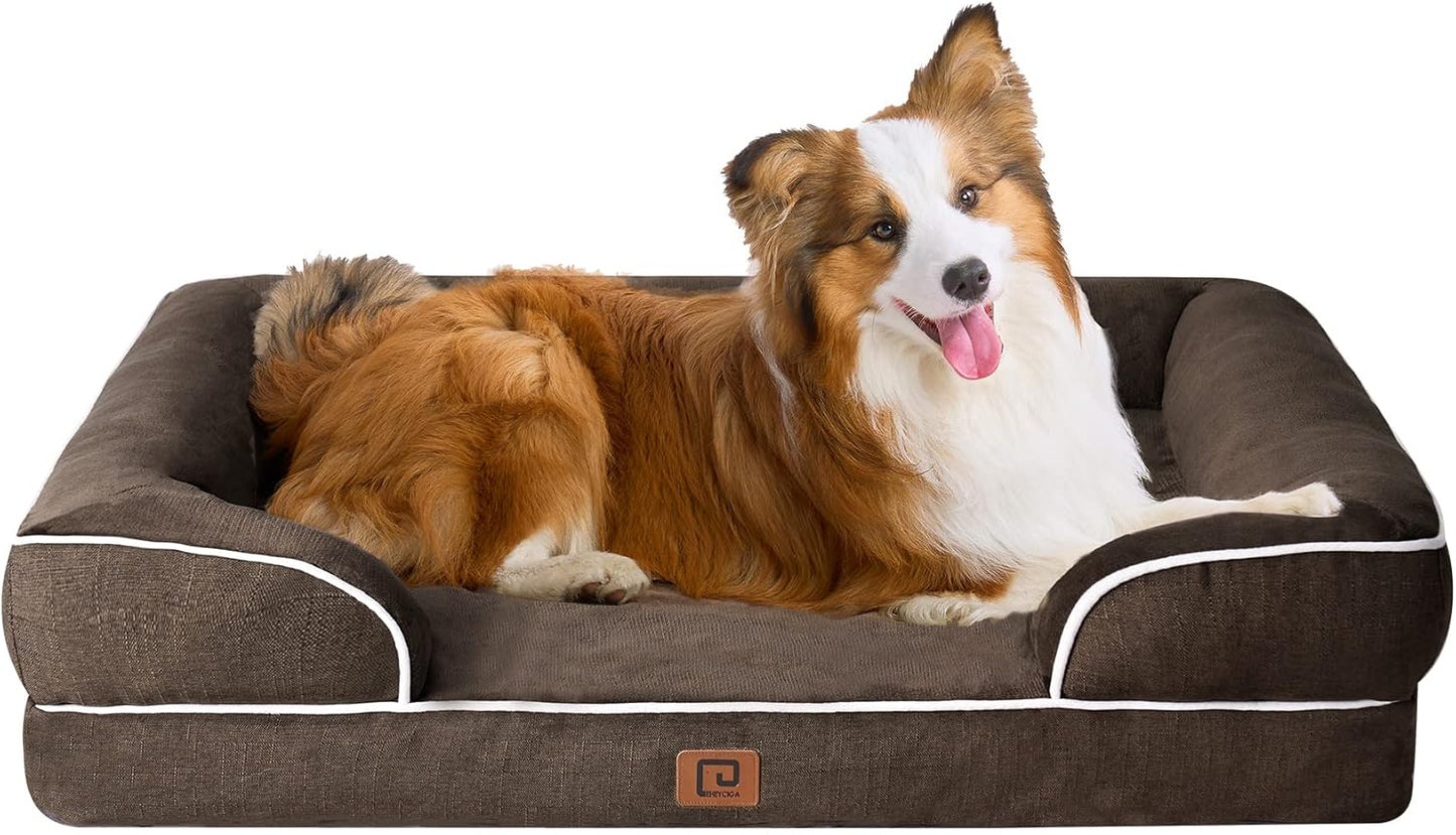 Orthopädisches Hundebett Grosse Hunde, 132X104Cm, Memory Foam Hundekorb XXL, Waschbar Hundesofa Wasserdicht Rutschfest, Hundecouch Mit Hohem Rand, Grau