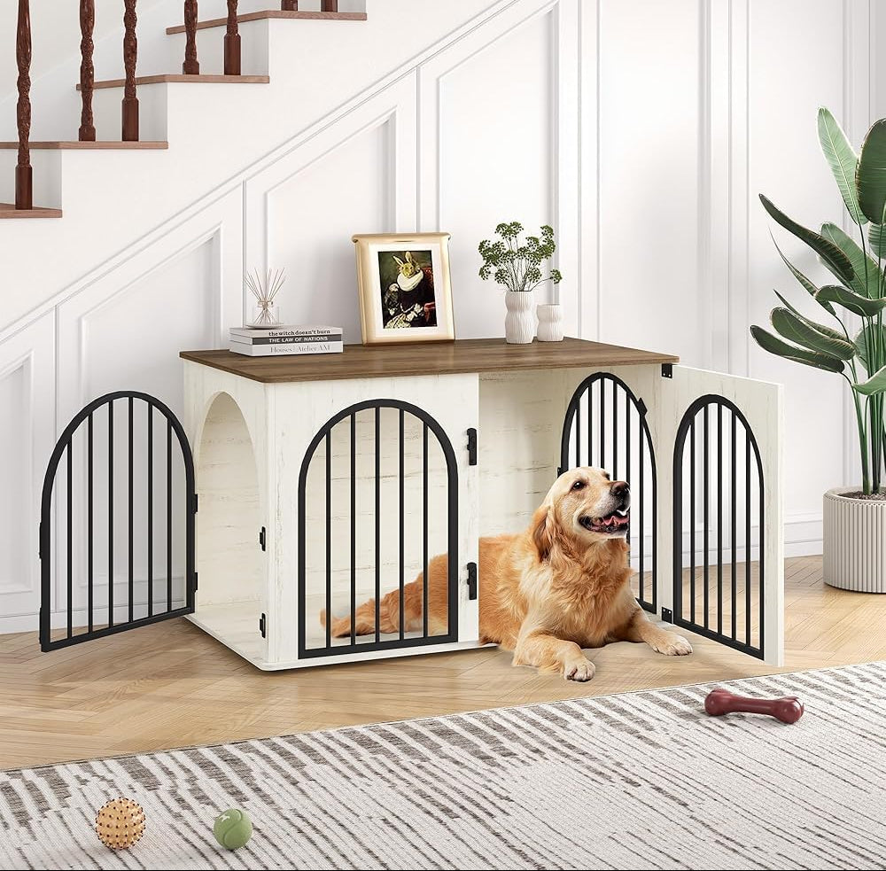 Hzuaneri Hundekäfig Möbel, 100Cm Hundebox Für Zuhause, 3 Türen, Bogentür, Moderne Hundebox Indoor Für Hunde, Beistelltisch, Hundekäfig Hochbelastbar, 100 X 60 X 63 Cm, Vintagebraun DFC84101B