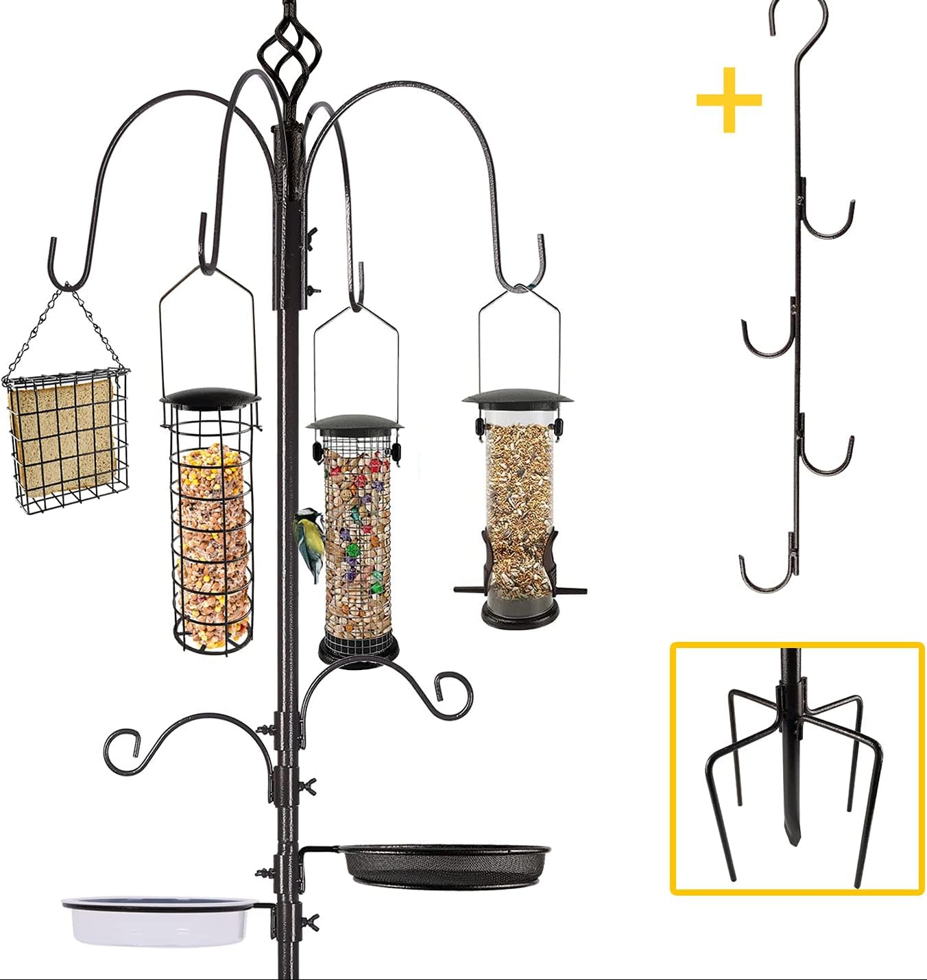 MIXXIDEA Deluxe Vogelfutterstation Kit Metall Vogelfutterstation Mit Ständer 238Cm Höhenverstellbar Futterstation Vögel Mit 3 Feedern, J-Haken-Kits Und 5 Prong Pole Stabilizer Für Körner Erdnüsse