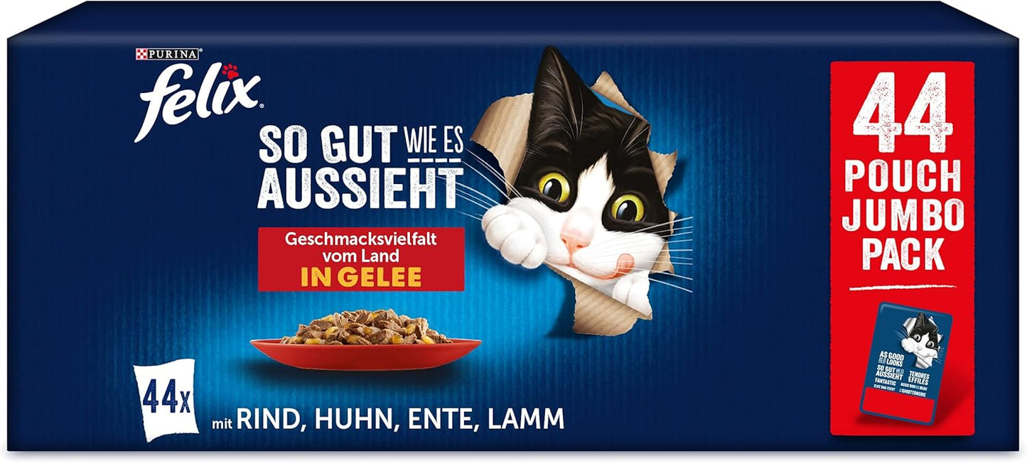 FELIX so Gut Wie Es Aussieht Gemischte Vielfalt in Gelee Katzennassfutter 44X85G Portionsbeutel