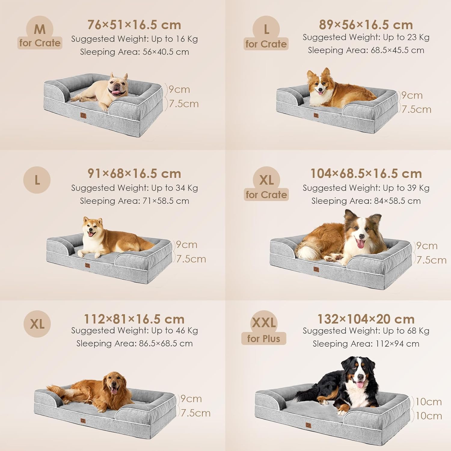 Orthopädisches Hundebett Grosse Hunde, 132X104Cm, Memory Foam Hundekorb XXL, Waschbar Hundesofa Wasserdicht Rutschfest, Hundecouch Mit Hohem Rand, Grau