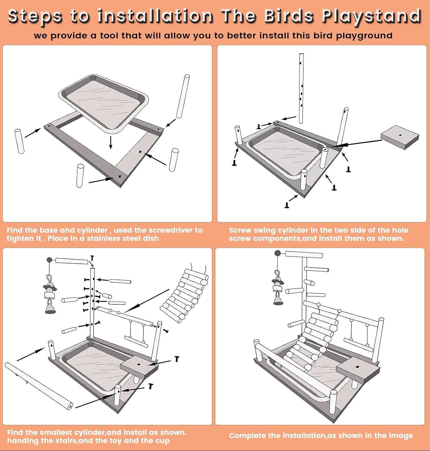 Wellensittich Spielplatz Vogel-Spielplatz Mit Feeder-Cup Spielzeug Leiter Erklimmen Schaukel Und Tablett Für Nymphensittich Papageien Wellensittiche, Holz, Größe 45X37X26 Cm #A