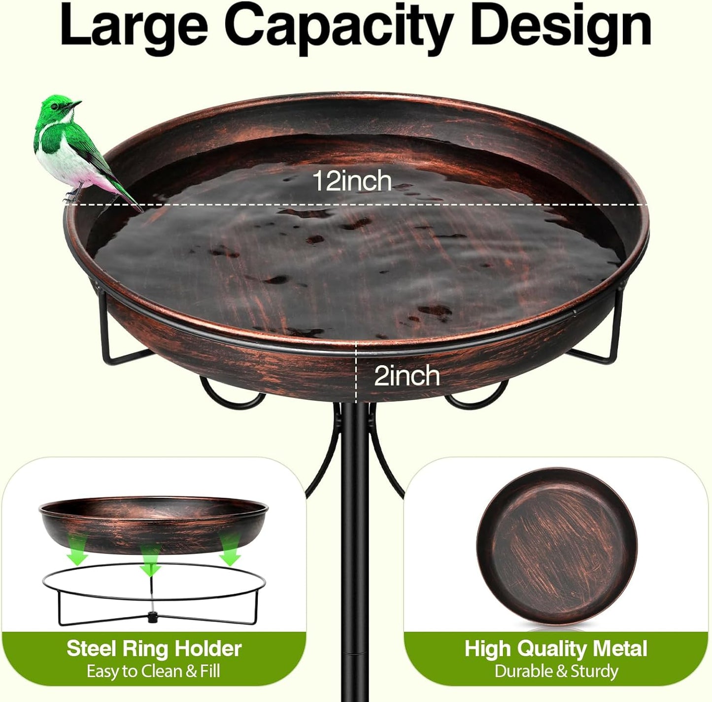 Vogeltränke Stehend,Vogelbad Für Draußen Garten,35In Metall Vogelbecken Schüssel Wassertränke Für Vögel, Antike Vogeltränke Winterfest Futter Wasserschale (Antike Bronze)