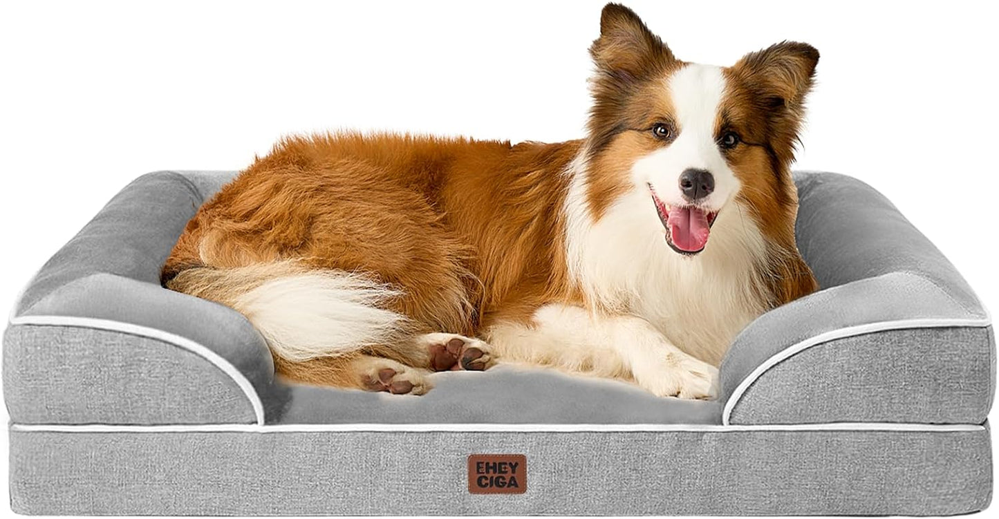Orthopädisches Hundebett Grosse Hunde, 132X104Cm, Memory Foam Hundekorb XXL, Waschbar Hundesofa Wasserdicht Rutschfest, Hundecouch Mit Hohem Rand, Grau