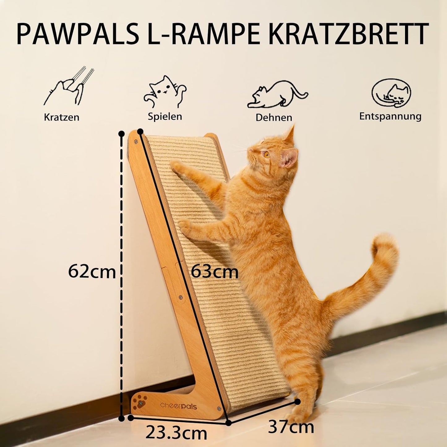 Dual-Use Sisal Kratzbrett Katzen- Large 63Cm H, Massivholz Buche & Natürliche Sisal Kratzsäule Katze, L-Förmige Kratzmöbel Für Alle Katzen Spielen, Entspannen