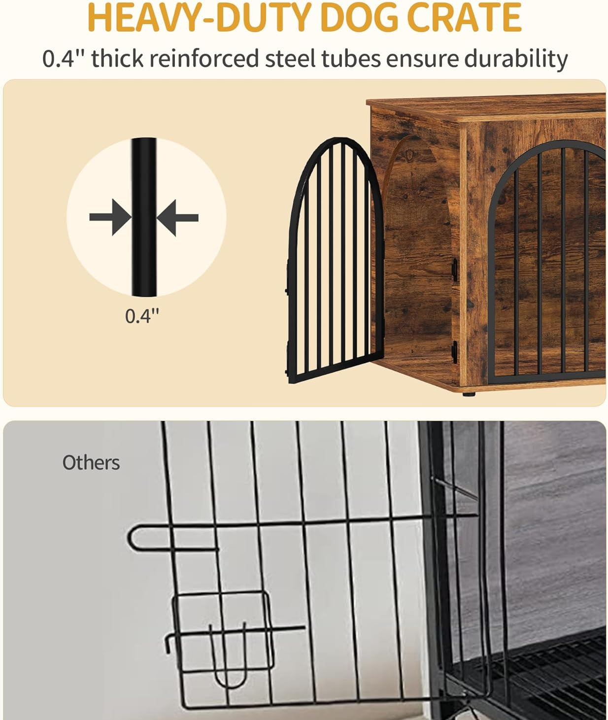 Hzuaneri Hundekäfig Möbel, 100Cm Hundebox Für Zuhause, 3 Türen, Bogentür, Moderne Hundebox Indoor Für Hunde, Beistelltisch, Hundekäfig Hochbelastbar, 100 X 60 X 63 Cm, Vintagebraun DFC84101B