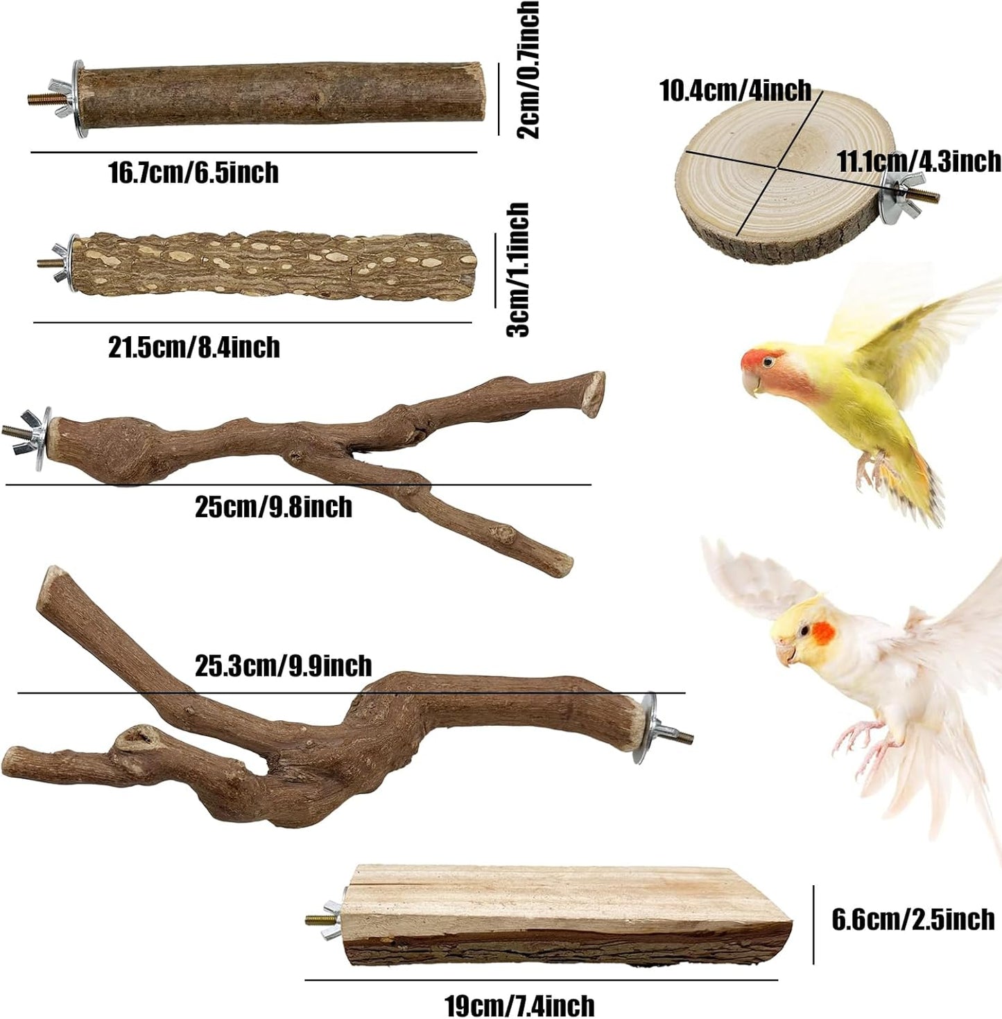 Allazone 9 Stück Naturholz Sitzstangen Set Für Vögel, Papagei Schaukel Spielzeug, Vogelkäfig Zubehör