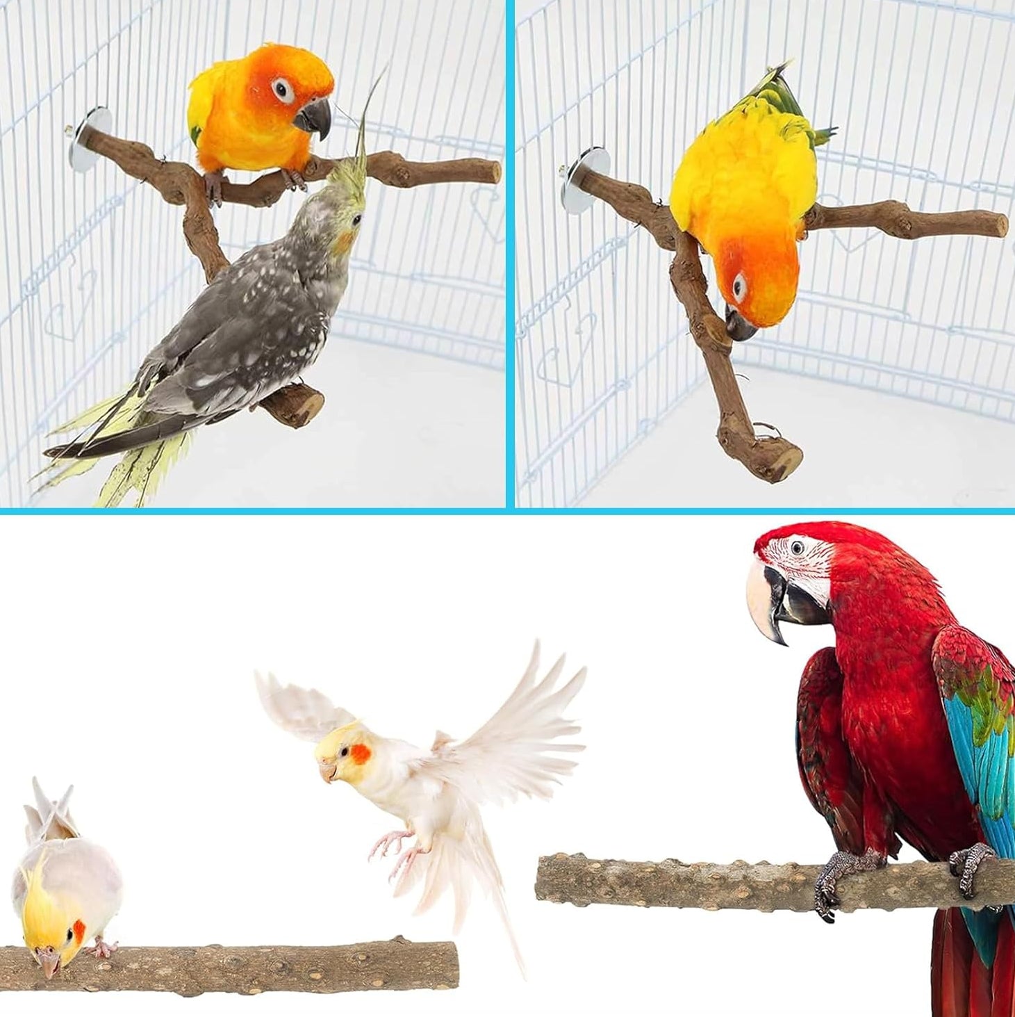 Allazone 9 Stück Naturholz Sitzstangen Set Für Vögel, Papagei Schaukel Spielzeug, Vogelkäfig Zubehör