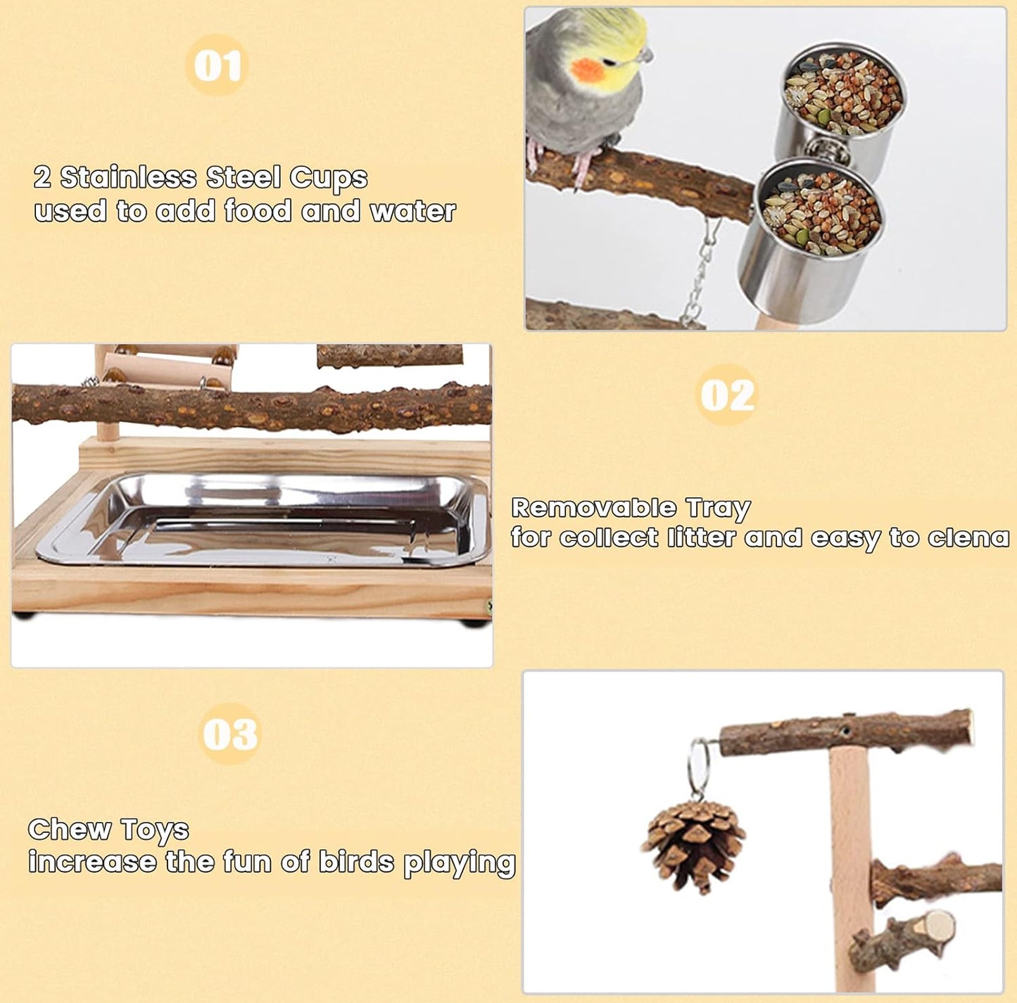 Wellensittich Spielplatz Vogel-Spielplatz Mit Feeder-Cup Spielzeug Leiter Erklimmen Schaukel Und Tablett Für Nymphensittich Papageien Wellensittiche, Holz, Größe 45X37X26 Cm #A