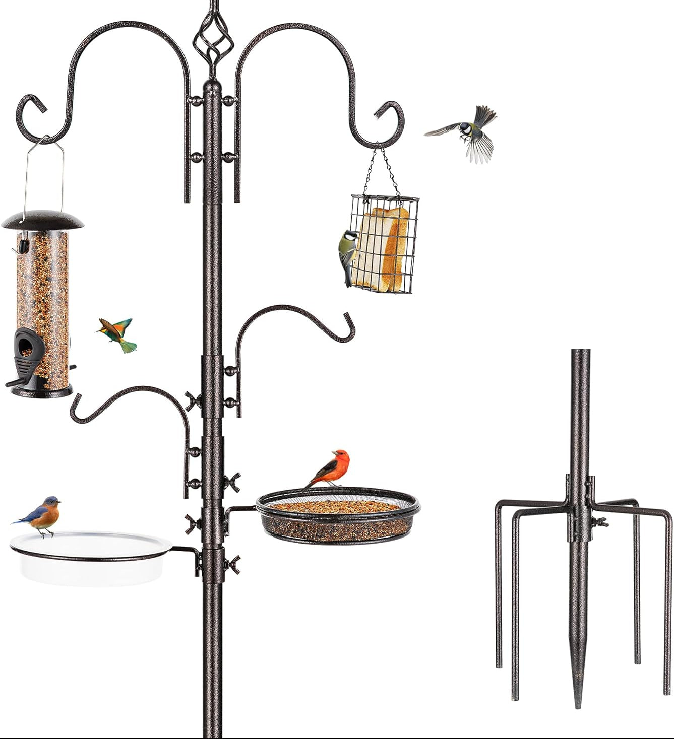MIXXIDEA Deluxe Vogelfutterstation Kit Metall Vogelfutterstation Mit Ständer 238Cm Höhenverstellbar Futterstation Vögel Mit 3 Feedern, J-Haken-Kits Und 5 Prong Pole Stabilizer Für Körner Erdnüsse