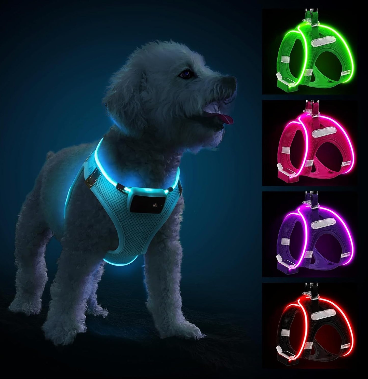 Pceotllar Hundegeschirr Leuchtend, Leuchtgeschirr LED Aufladbar & Reflektierendes, Beleuchtetes Leuchtgeschirr Für Welpe Klein Mittlere Hund, Atmungsaktiv Leucht Geschirr, Grün-S