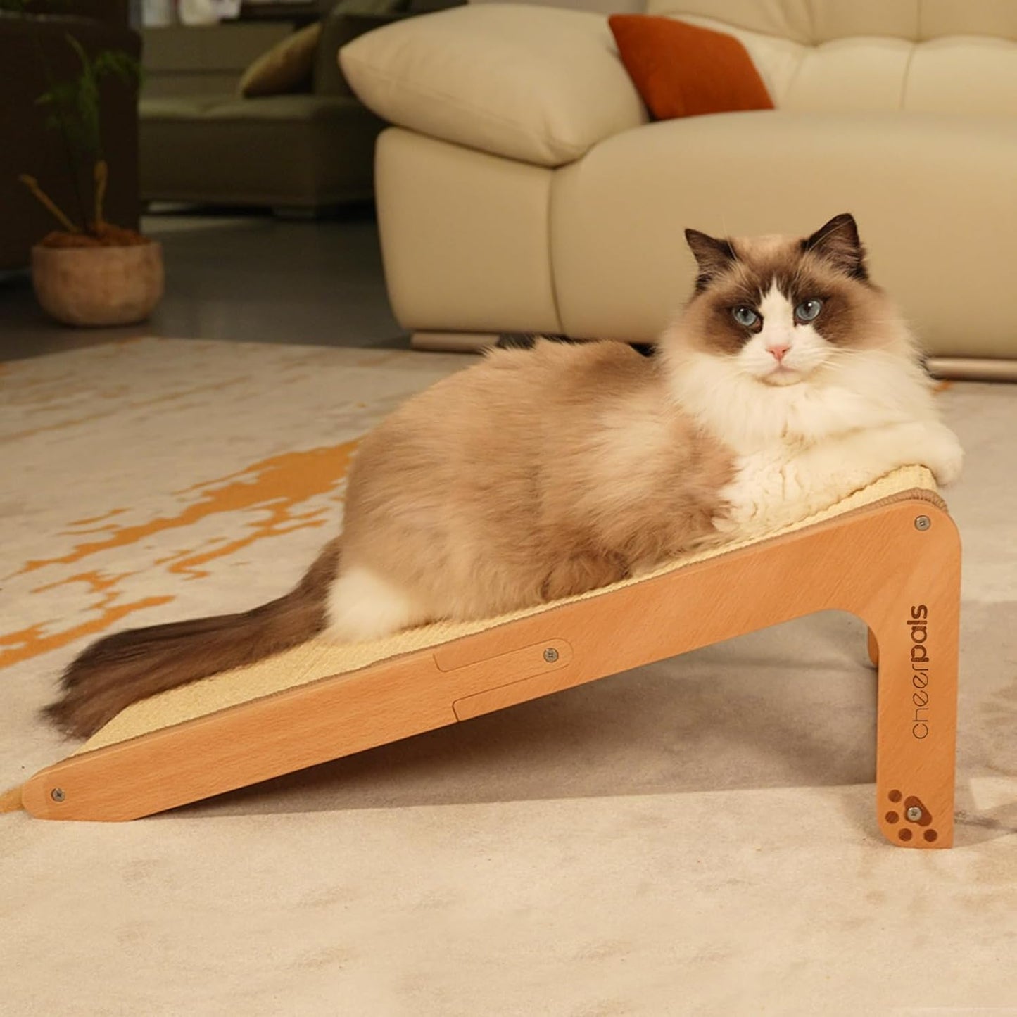 Dual-Use Sisal Kratzbrett Katzen- Large 63Cm H, Massivholz Buche & Natürliche Sisal Kratzsäule Katze, L-Förmige Kratzmöbel Für Alle Katzen Spielen, Entspannen