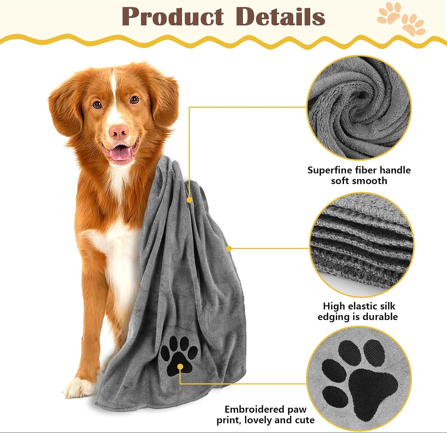 Hundehandtuch, 2 Stück Hundehandtuch Extra Saugfähig Für Hunde Und Katzen, Grau Schnelltrocknend Haustier Mikrofaser Handtücher, 75 X 35 Cm Hunde Handtuch Für Katzen, Hunde Oder Andere Haustiere