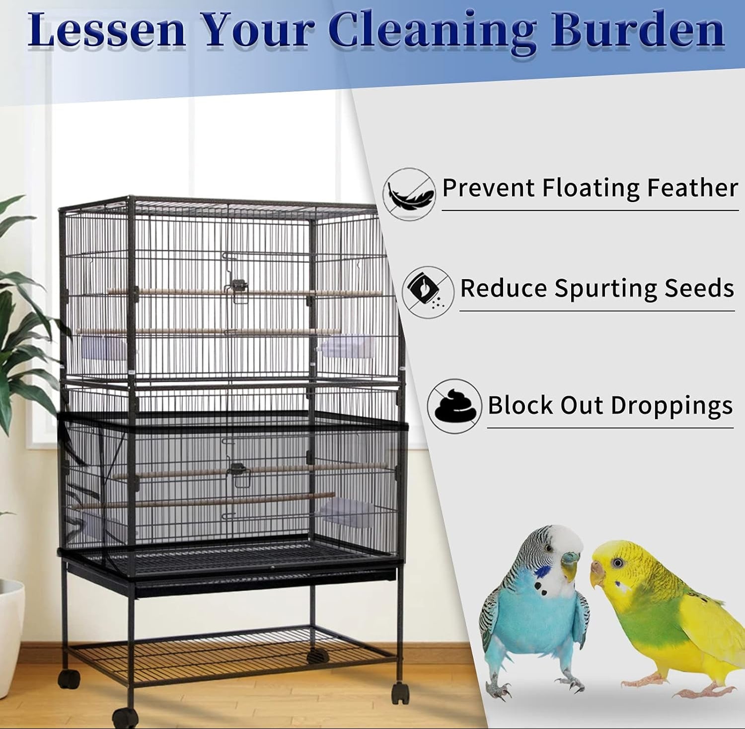 Mngren Extra Groß Vogelkäfig Abdeckung, Universal Vogelkäfig Samenfänger, Einstellbar Papageien Kordelzug Vogelfutter Kleintiere Netz, Abdeckung Rock Bewachen Für Runde Quadratische Käfige