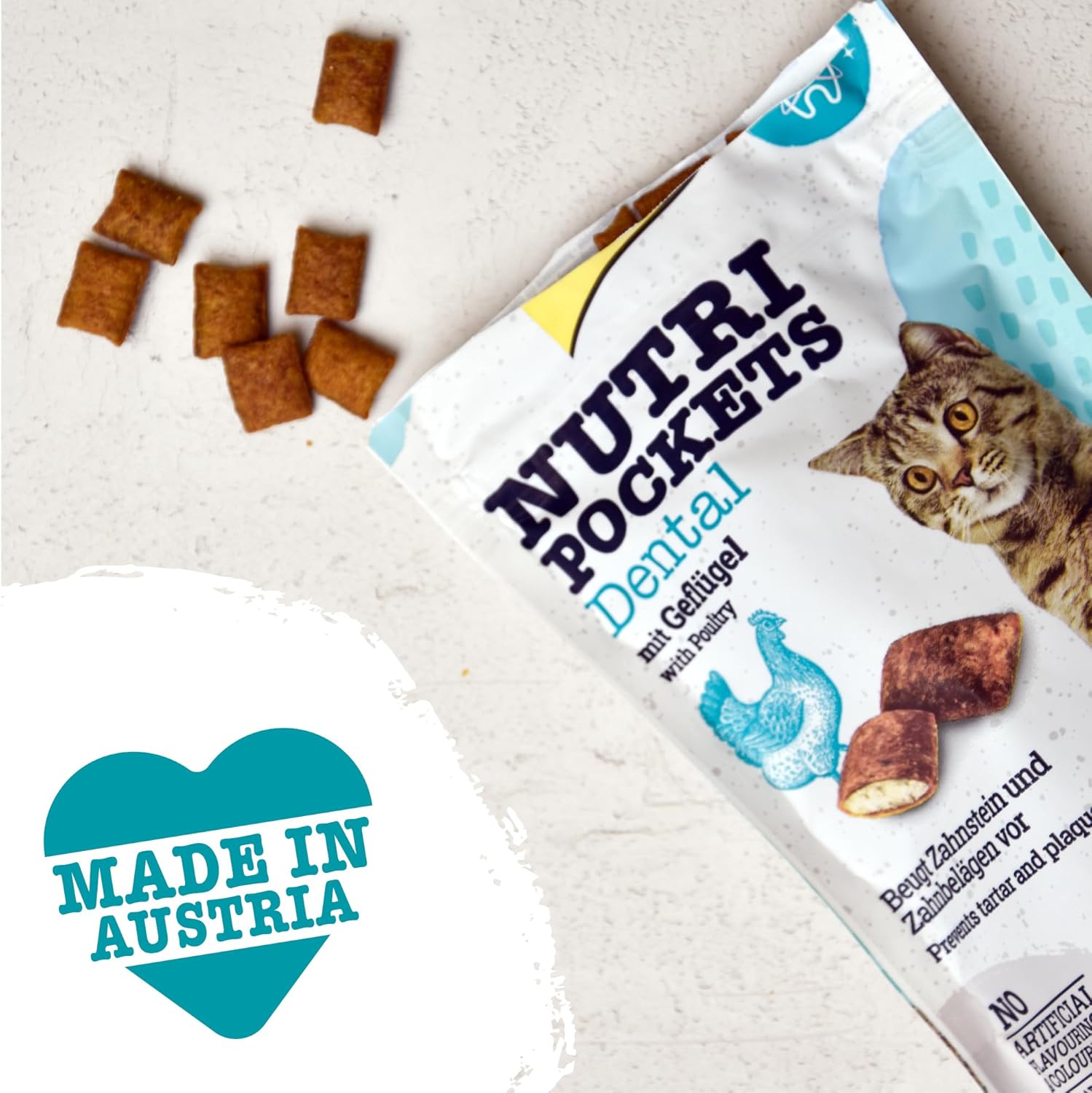 Gimcat Nutri Pockets Dental - Knuspriger Katzensnack Mit Cremiger Füllung Und Funktionalen Inhaltsstoffen - 1 Beutel (1 X 60 G)