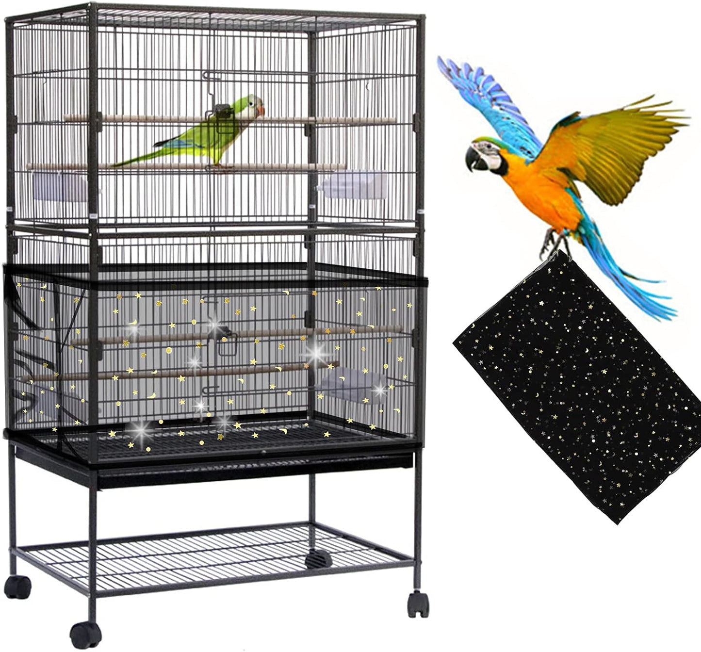 Mngren Extra Groß Vogelkäfig Abdeckung, Universal Vogelkäfig Samenfänger, Einstellbar Papageien Kordelzug Vogelfutter Kleintiere Netz, Abdeckung Rock Bewachen Für Runde Quadratische Käfige