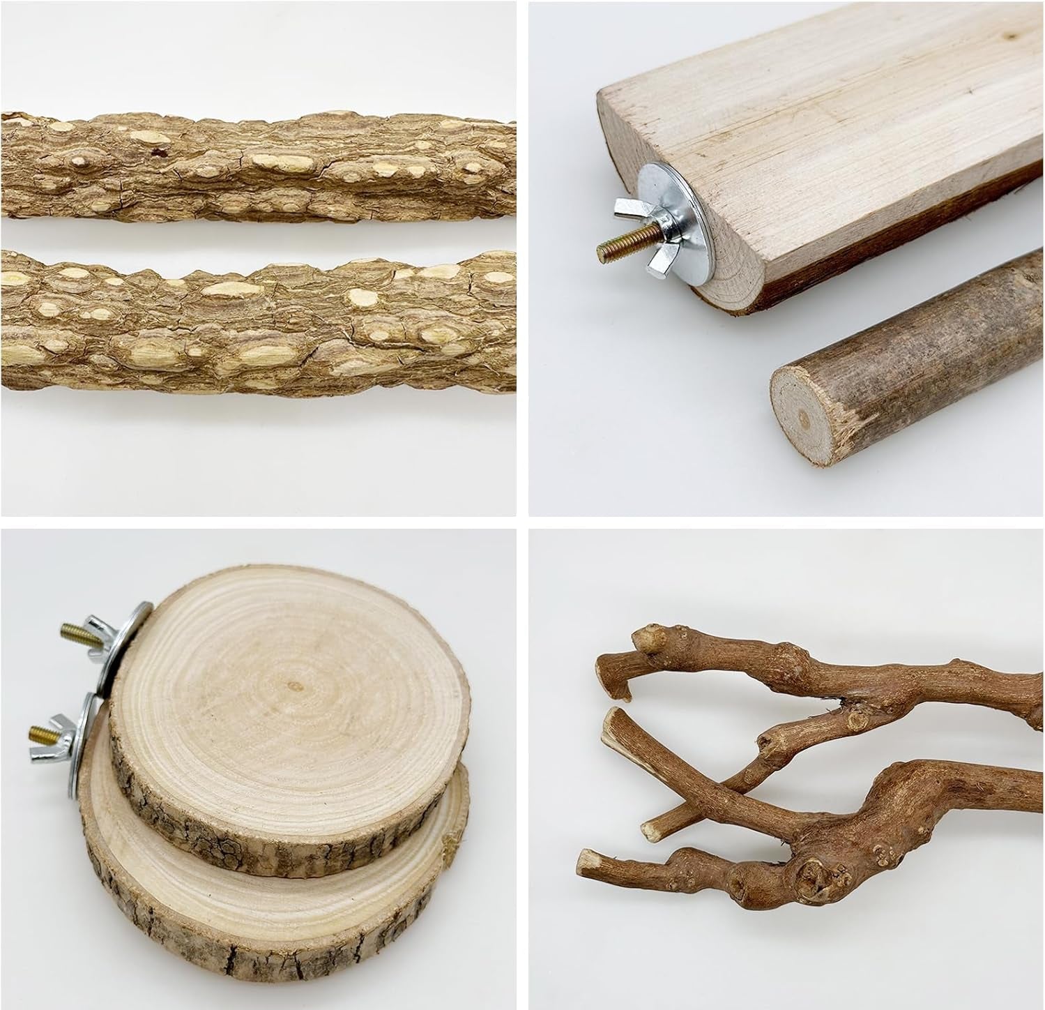 Allazone 9 Stück Naturholz Sitzstangen Set Für Vögel, Papagei Schaukel Spielzeug, Vogelkäfig Zubehör