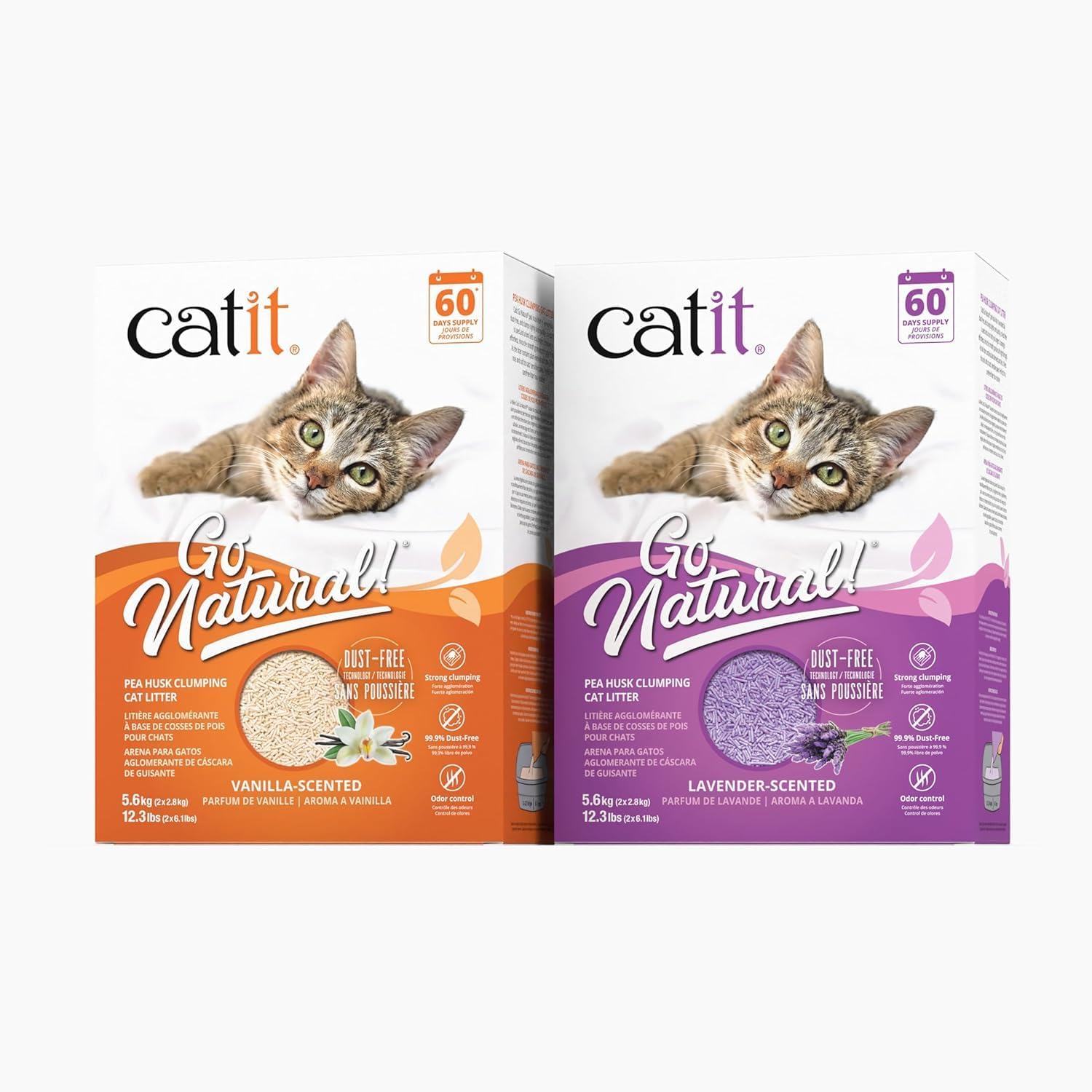 Catit Go Natural!, Klumpende Katzenstreu, Aus Erbsenhülsen, Mit Lavendelduft, 2 X 2.8 Kg (5.6Kg)