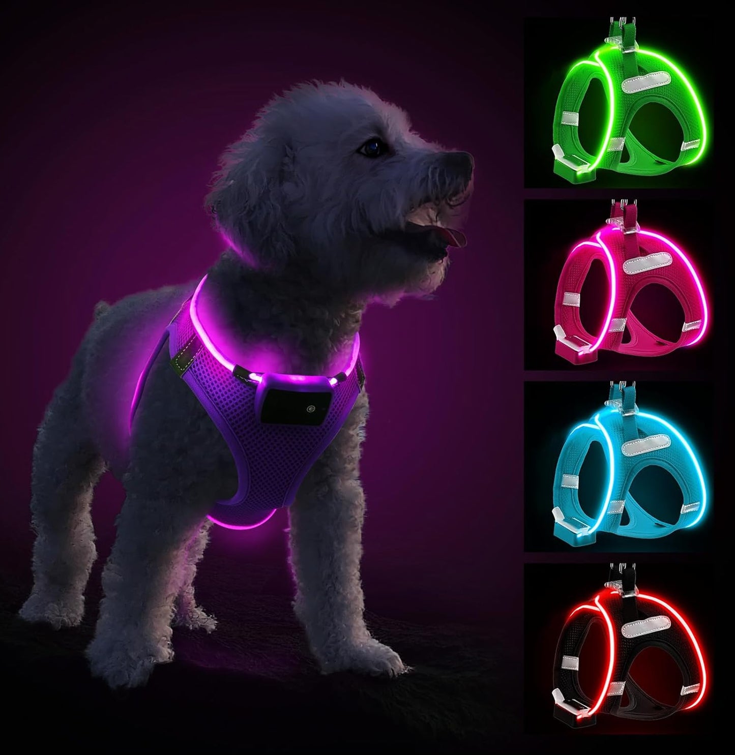 Pceotllar Hundegeschirr Leuchtend, Leuchtgeschirr LED Aufladbar & Reflektierendes, Beleuchtetes Leuchtgeschirr Für Welpe Klein Mittlere Hund, Atmungsaktiv Leucht Geschirr, Grün-S