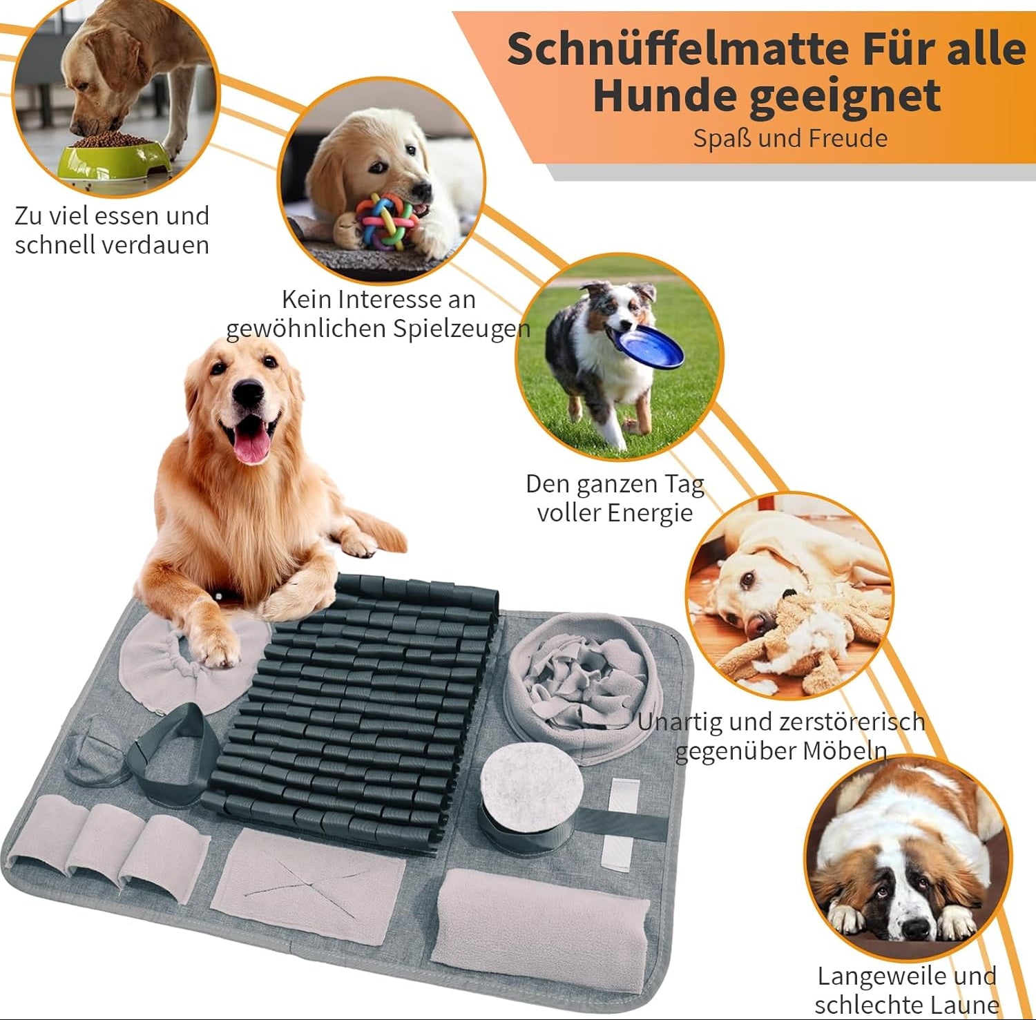 Hund Schnüffelteppich, Waschbar Trainingsmatte Futtermatte Schnüffelteppich Für Hunde Riechen Trainieren Trainingsmatte Gegen Langeweile Und Anregung Langsamfütterungsunterlage Für Welpen(66 * 42Cm)