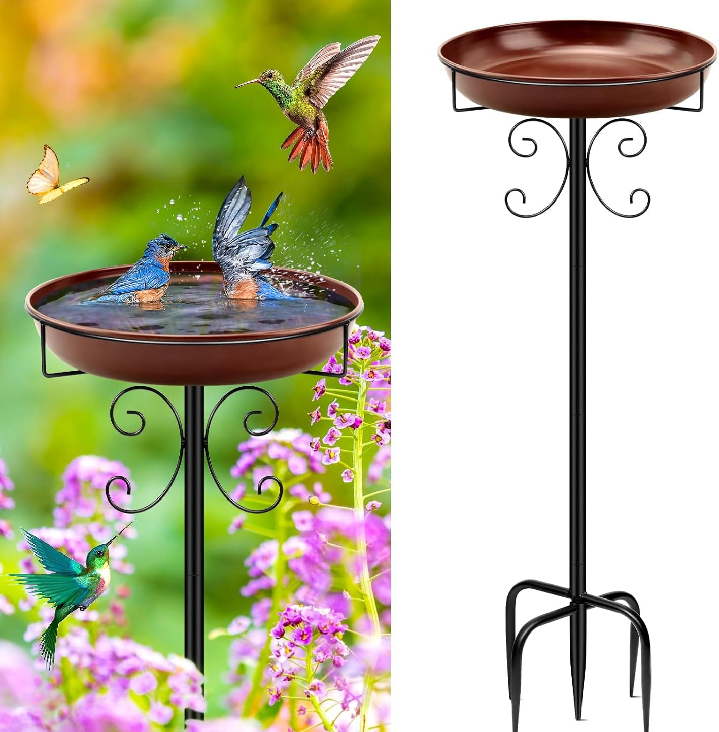 Vogeltränke Stehend,Vogelbad Für Draußen Garten,35In Metall Vogelbecken Schüssel Wassertränke Für Vögel, Antike Vogeltränke Winterfest Futter Wasserschale (Antike Bronze)