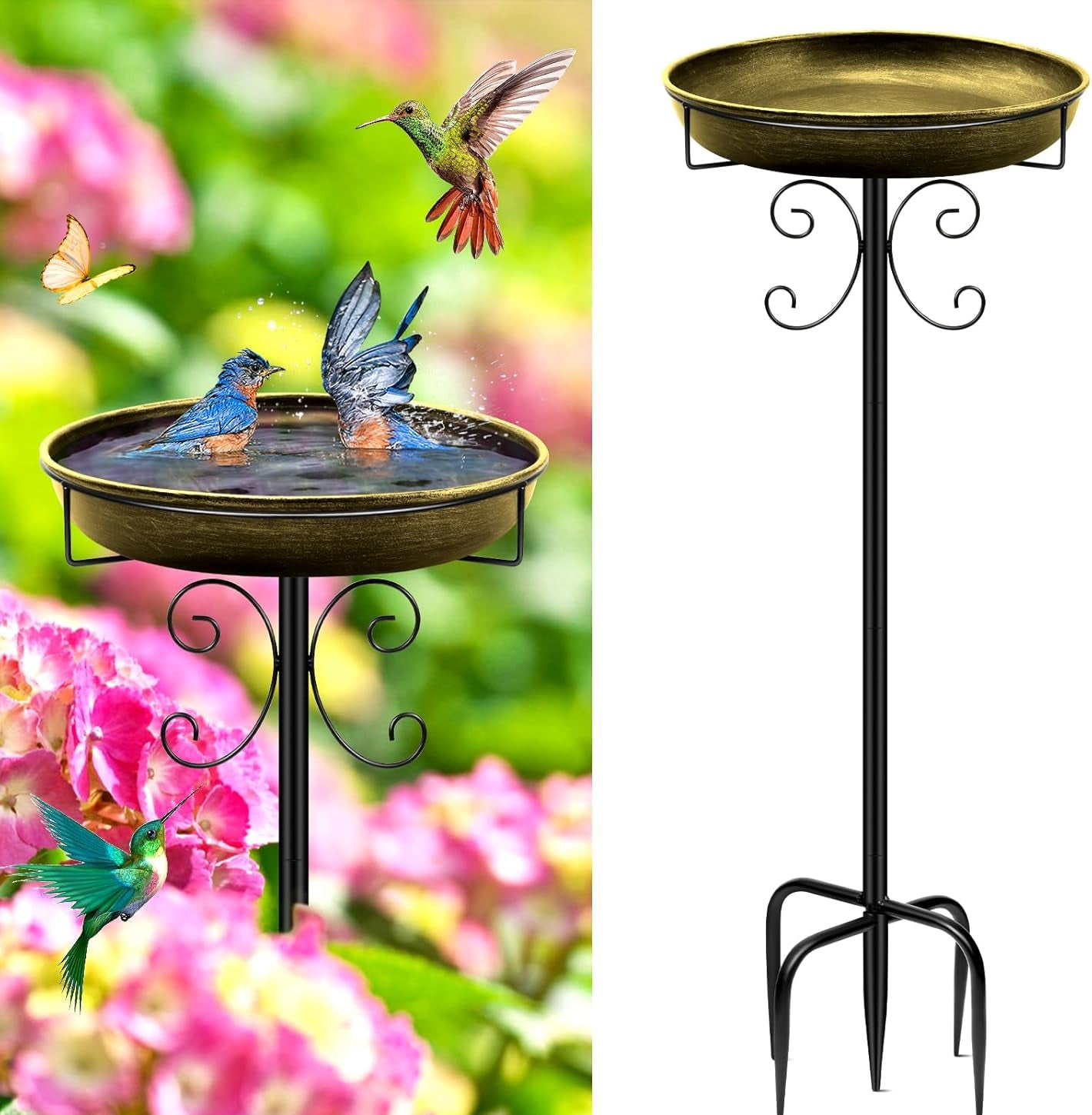 Vogeltränke Stehend,Vogelbad Für Draußen Garten,35In Metall Vogelbecken Schüssel Wassertränke Für Vögel, Antike Vogeltränke Winterfest Futter Wasserschale (Antike Bronze)