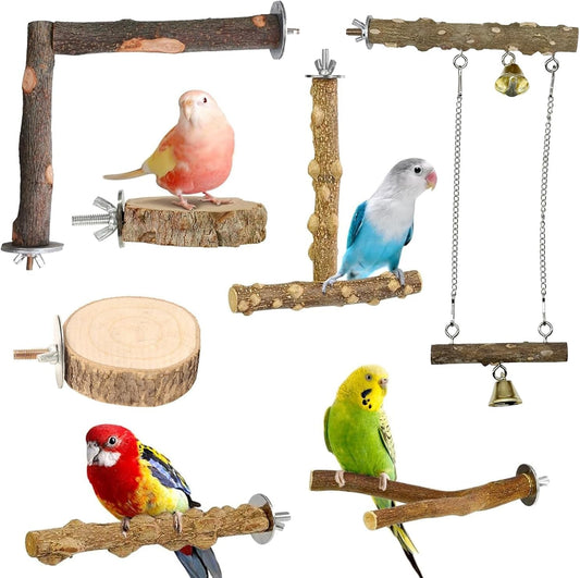 Allazone Natur Sitzstangen Vögel, 7 Stück Natürlicher Sitzstangen Für Vögel Holz, Sitzstangen Vögel, Vögel Spielzeug Vogel Papagei Schaukel Spielzeug